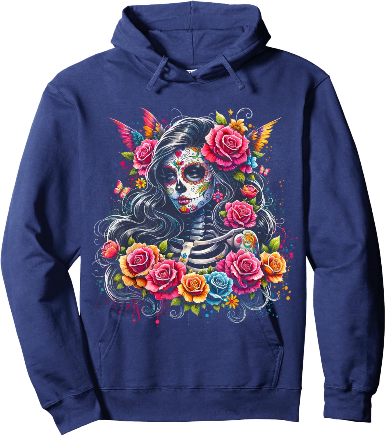 De Los Muertos La Catrina Day of the Dead Sugar Skull Women Hoodie - Hoodie | Navy
