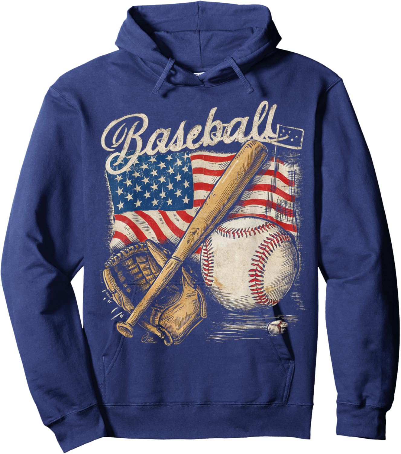 American Flag Baseball Player Bat Fan Catcher Pitcher USA Hoodie - Hoodie | Navy