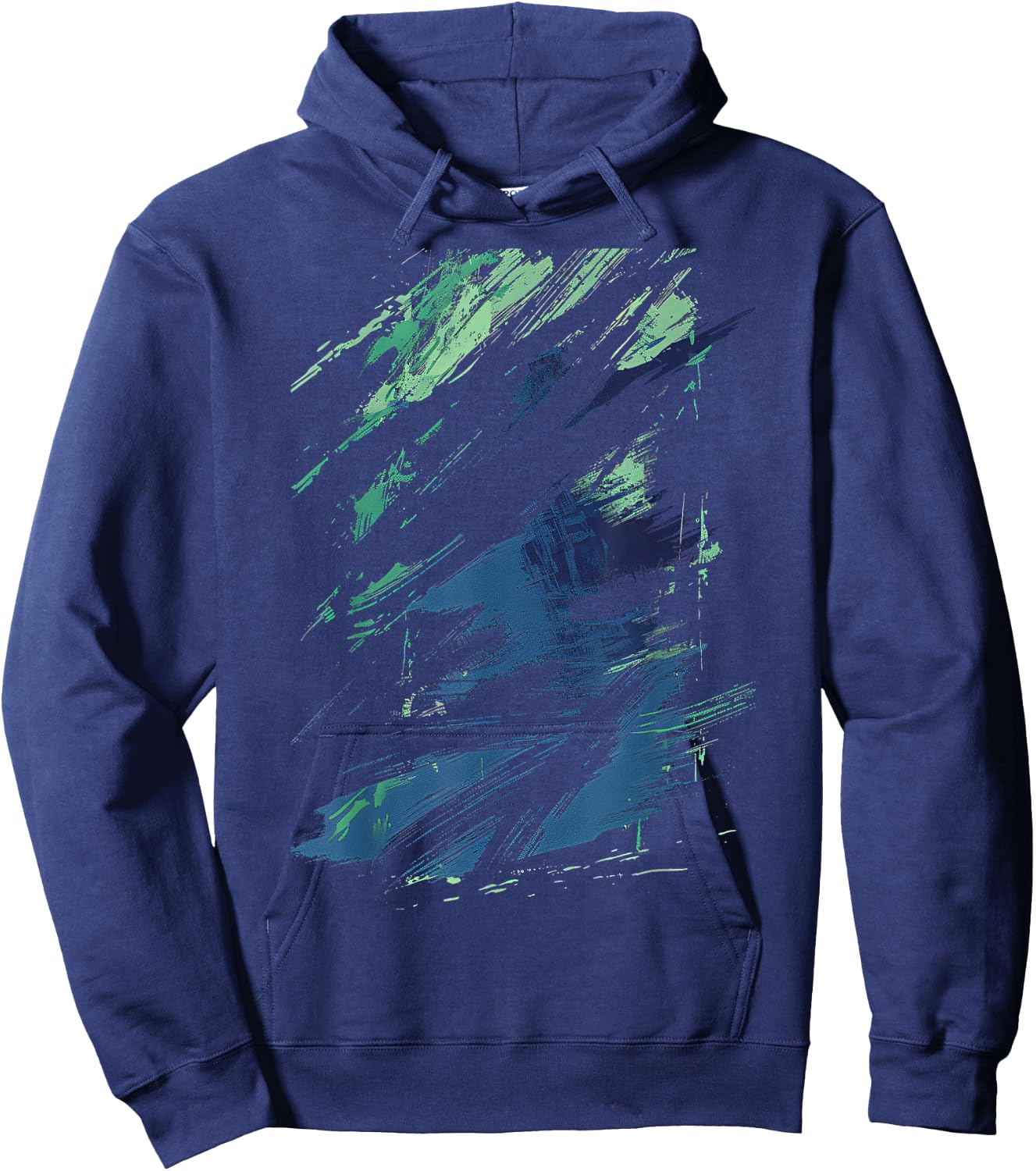 Blue And Green Brushstroke Art Graphic Hoodie - Hoodie | Navy
