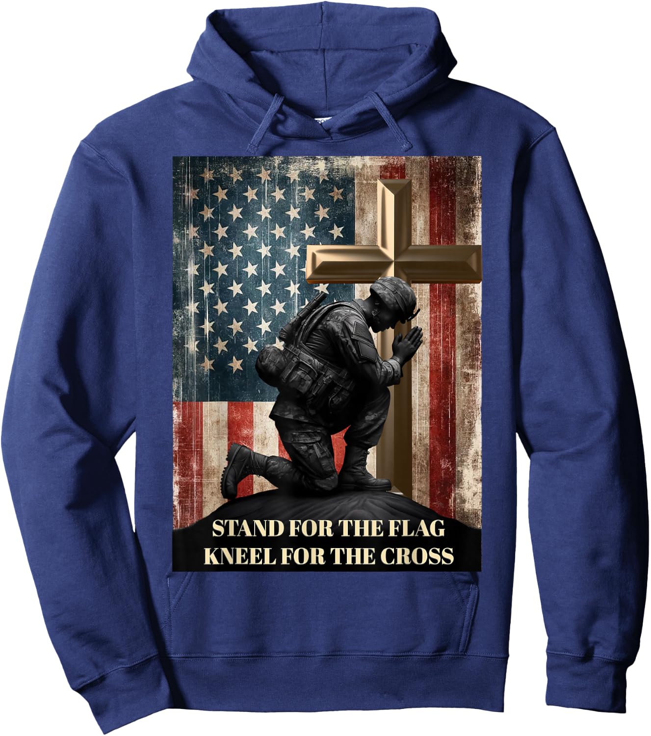 I Stand for The Flag and Kneel for The Cross US Flag USA Hoodie - Hoodie | Navy