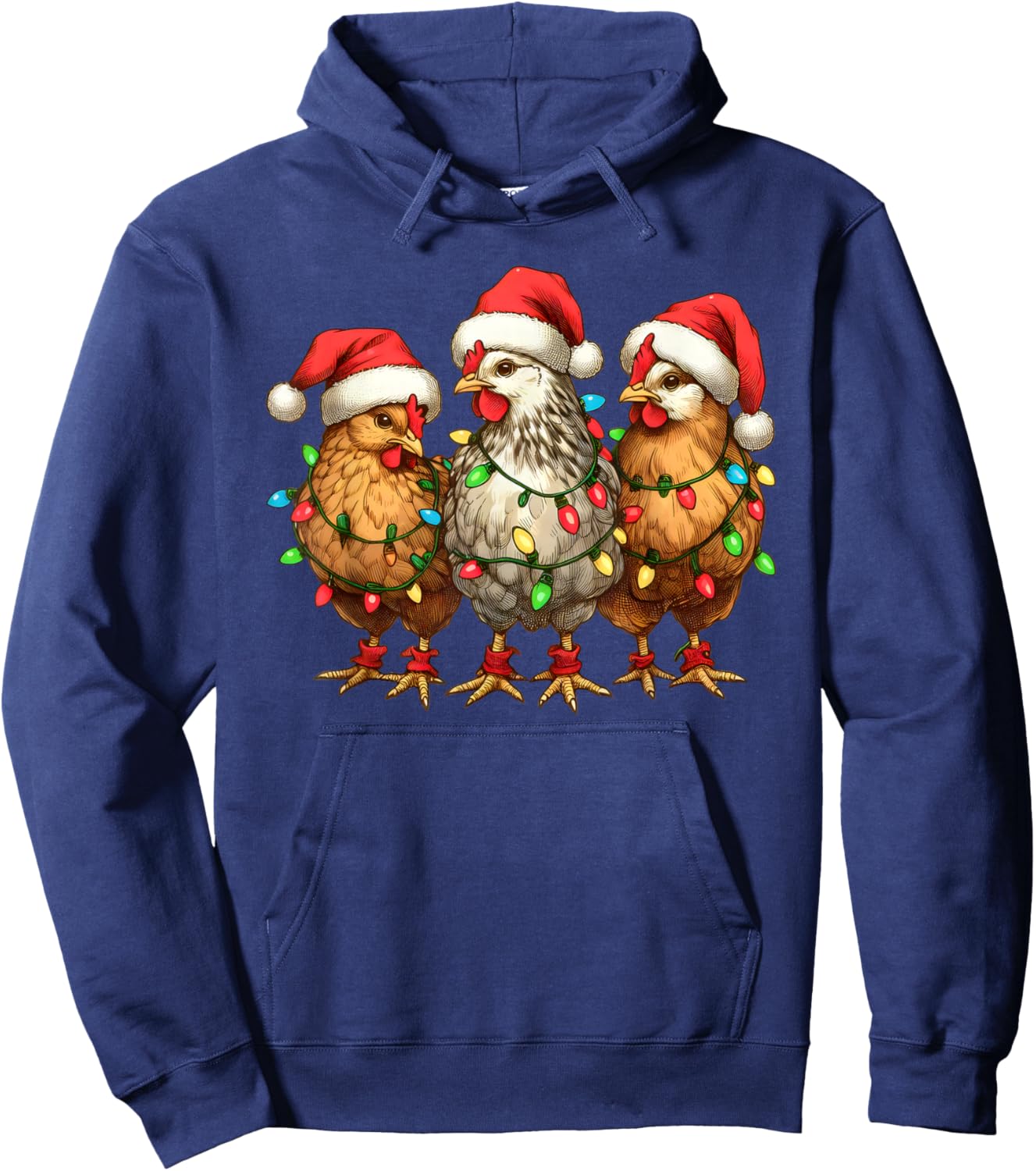 Christmas Chicken Santa Christmas Lights Chicken Xmas Tree Hoodie - Hoodie | Navy