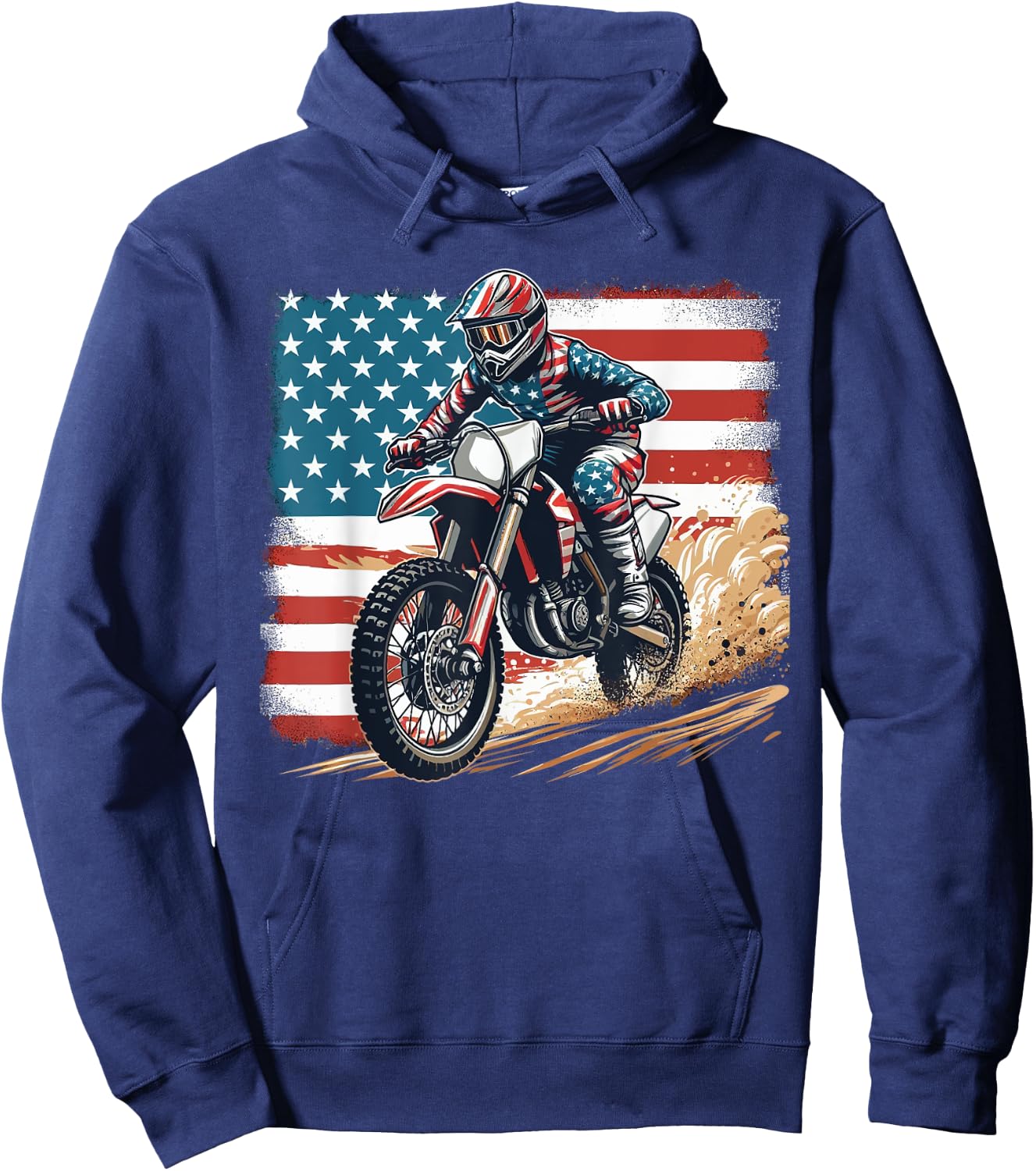 Dirt Bike American Flag Motocross Biker Men Boys Vintage USA Hoodie - Hoodie | Navy