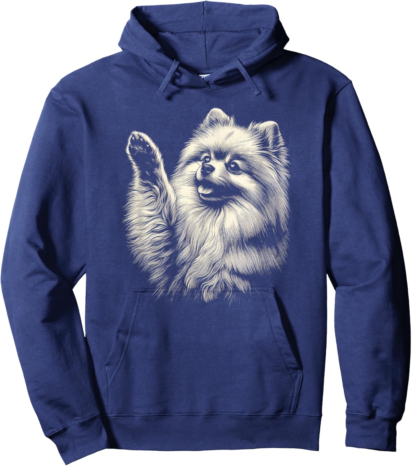 Vintage Pomeranian Dog Raising Paw Art Design Women Hoodie - Hoodie | Navy