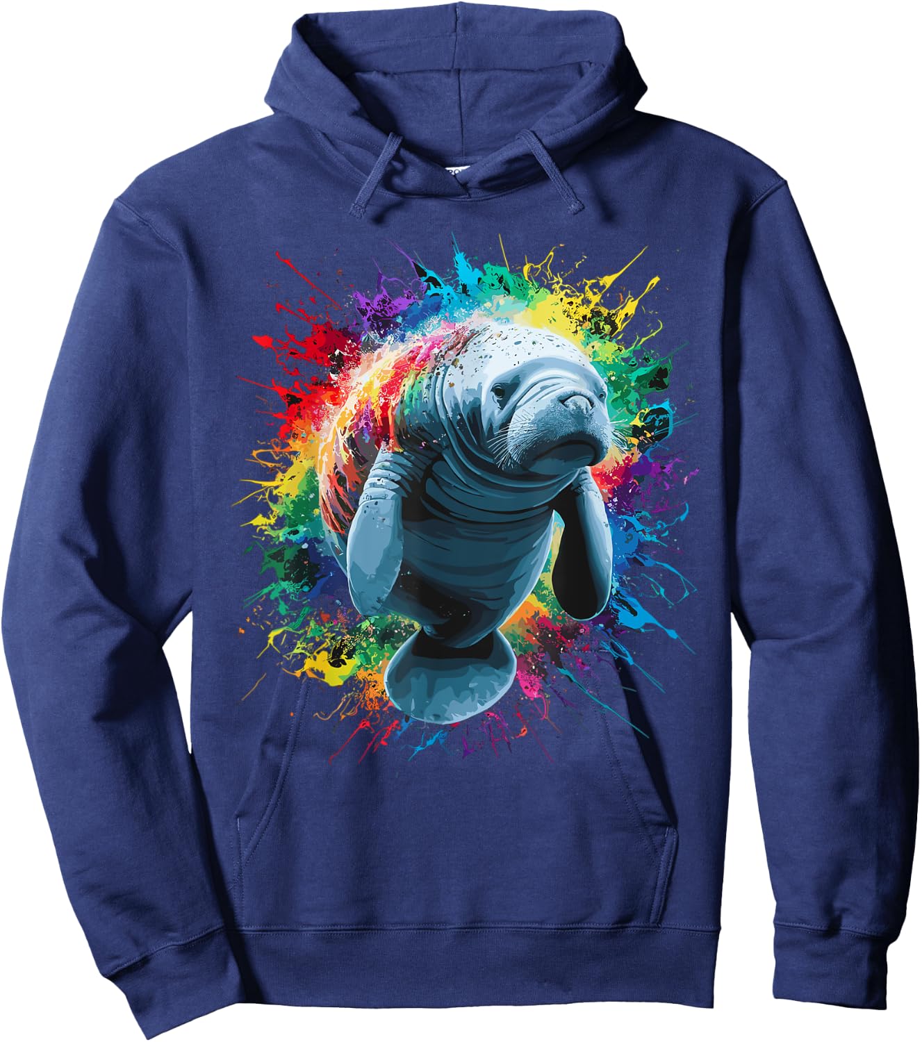 Colorful Paint Splash Cute Manatee Art Graphic Hoodie - Hoodie | Navy