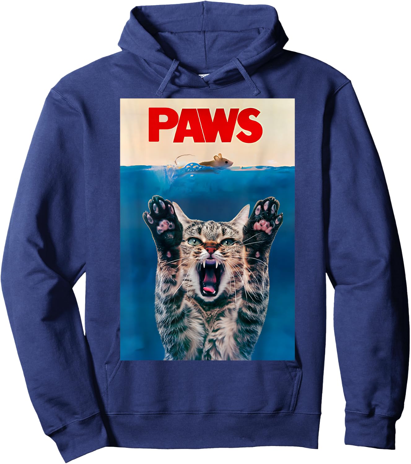 PAWS Funny Cat parody cat Lover Gift Kitten Shark Mouse meow Hoodie - Hoodie | Navy