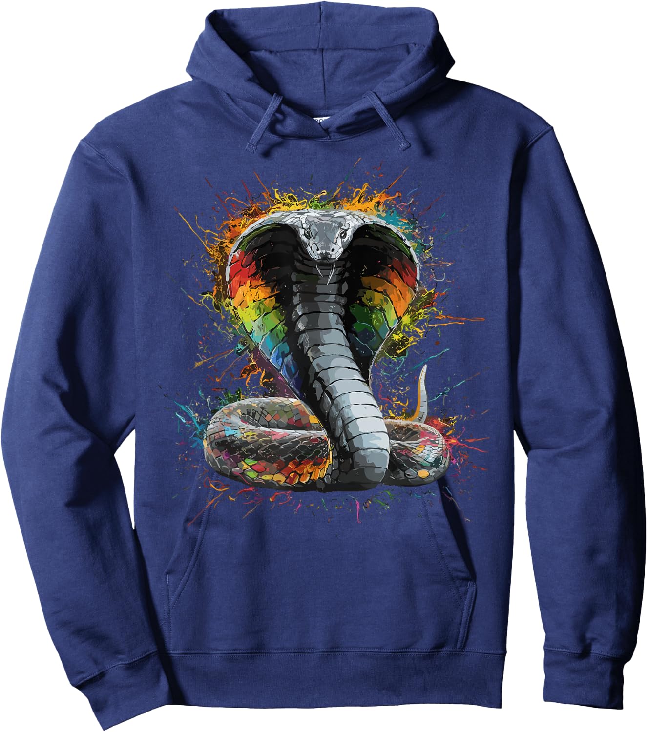 Colorful Paint Splash King Cobra Snake Art Graphic Hoodie - Hoodie | Navy