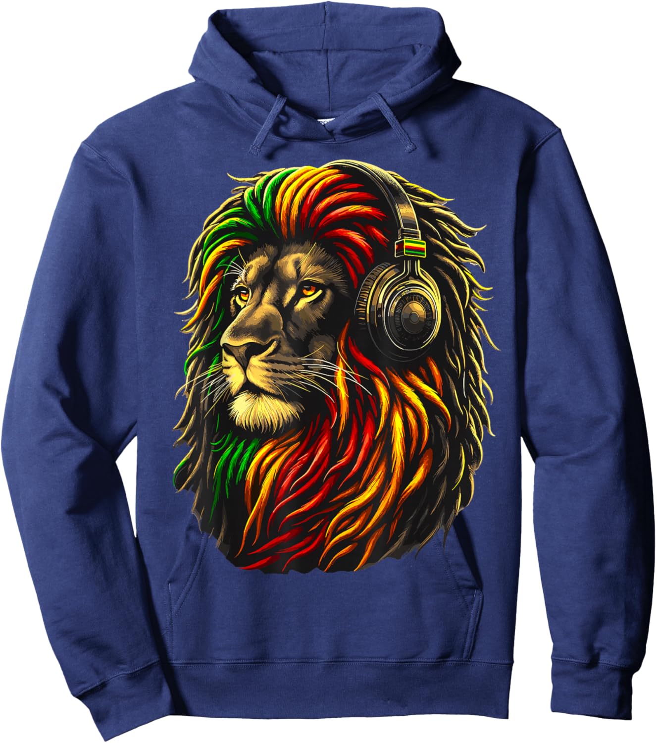 Rasta Reggae Music Headphones Jamaican Lion Judah Hoodie - Hoodie | Navy