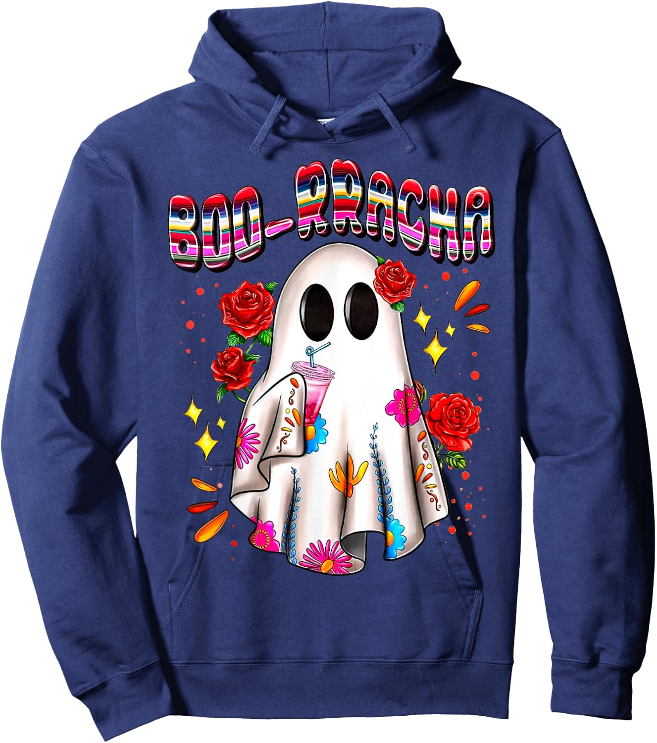 BOO-rracha Serape Ghost, Mexican Serape Ghost Halloween Hoodie - Hoodie | Navy