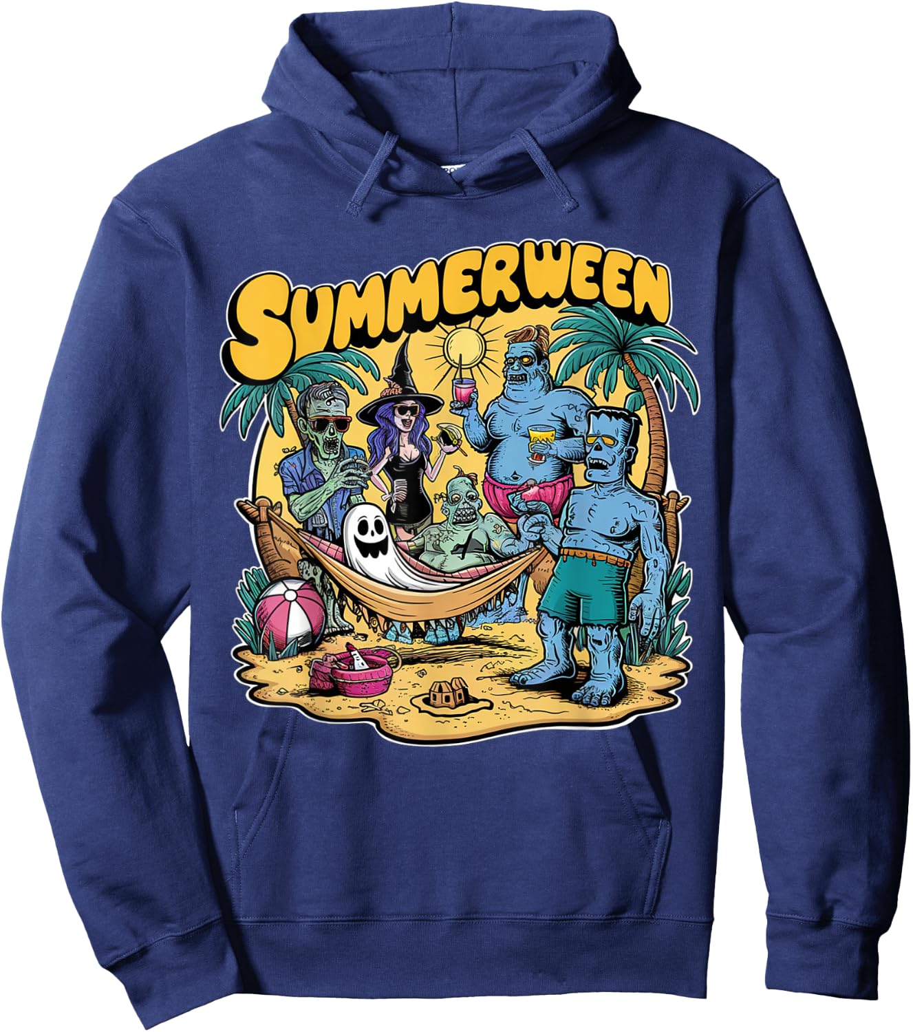 Happy Summerween Summer Halloween Holiday Beach Vibes Spooky Hoodie - Hoodie | Navy