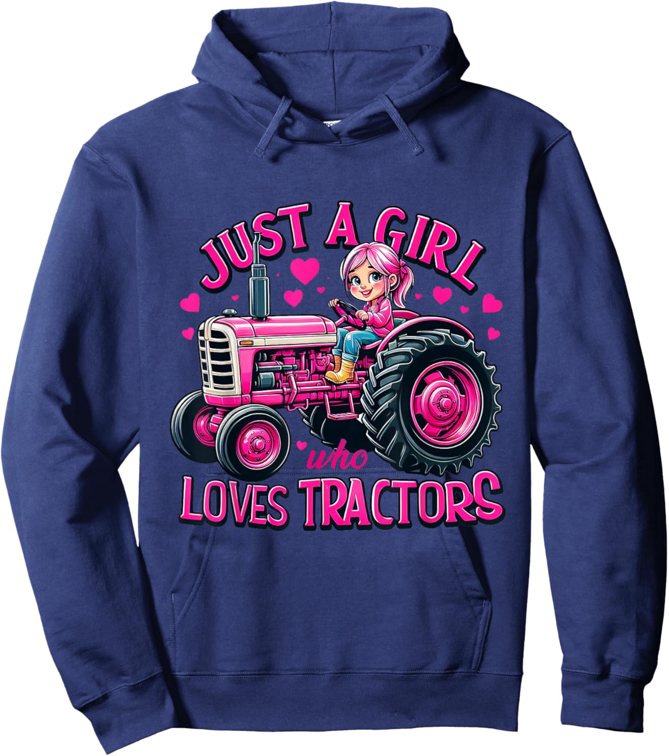 Pink Girl Farming Life - Just A Girl Who Loves Tractors Hoodie - Hoodie | Navy