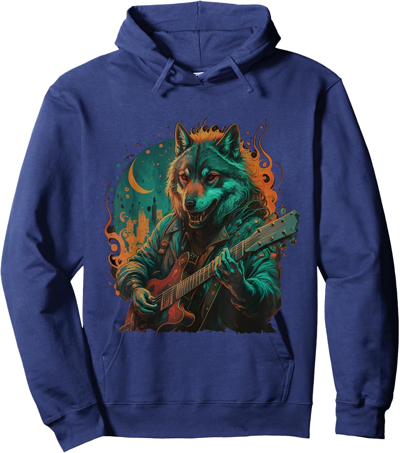Wolf Playing Guitar Lover Rock Star Rock And Roll Guitarist Hoodie - Hoodie | Navy