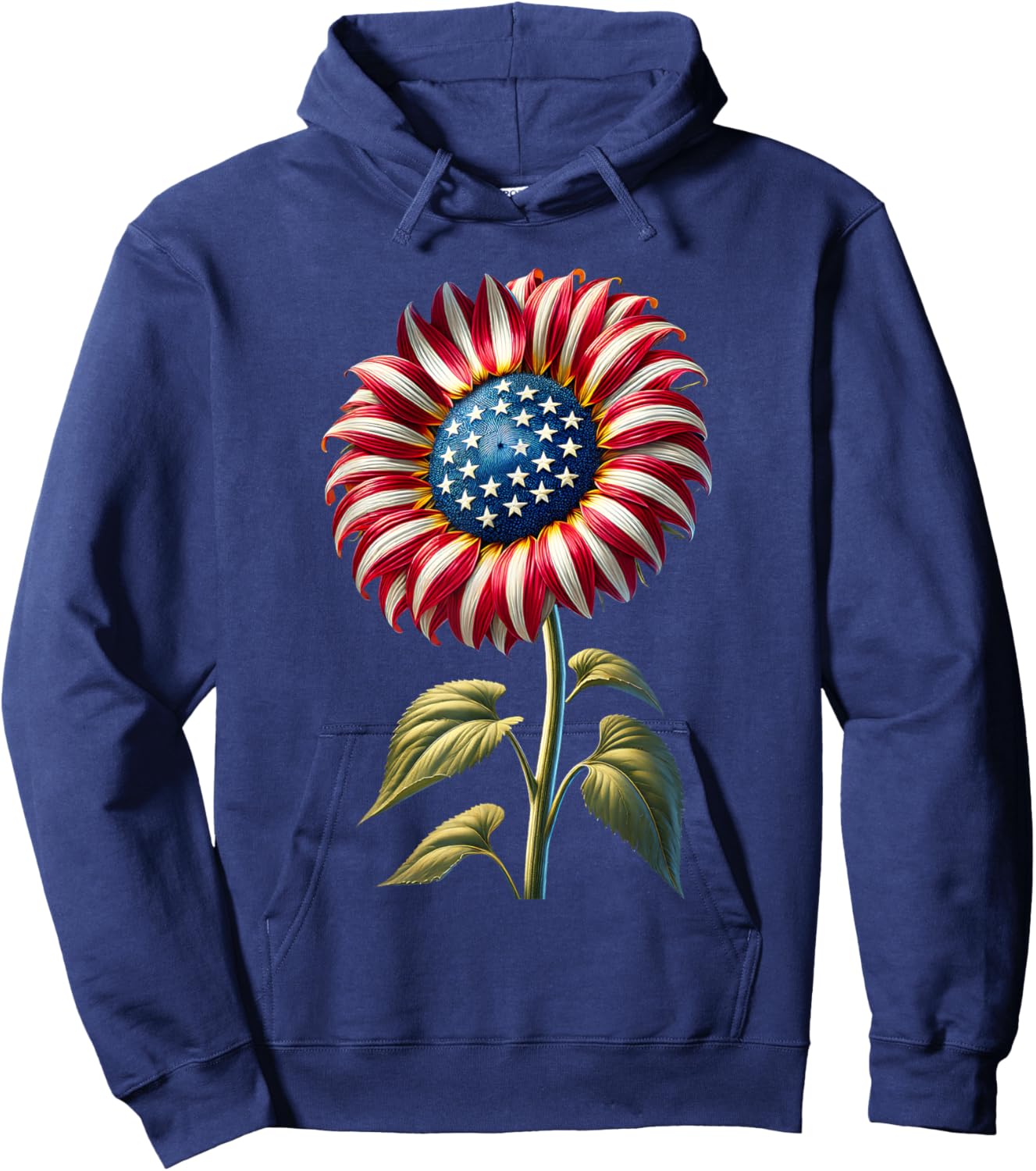 Sunflower American Flag USA Merica Funny 4th Of July Fourth Hoodie - Hoodie | Navy