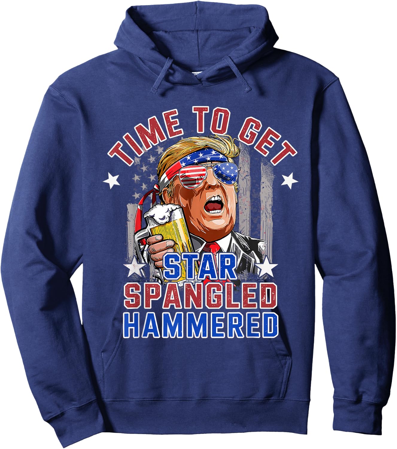 Time to Get Star Spangled Hammered 4th of July Men Trump Hoodie - Hoodie | Navy