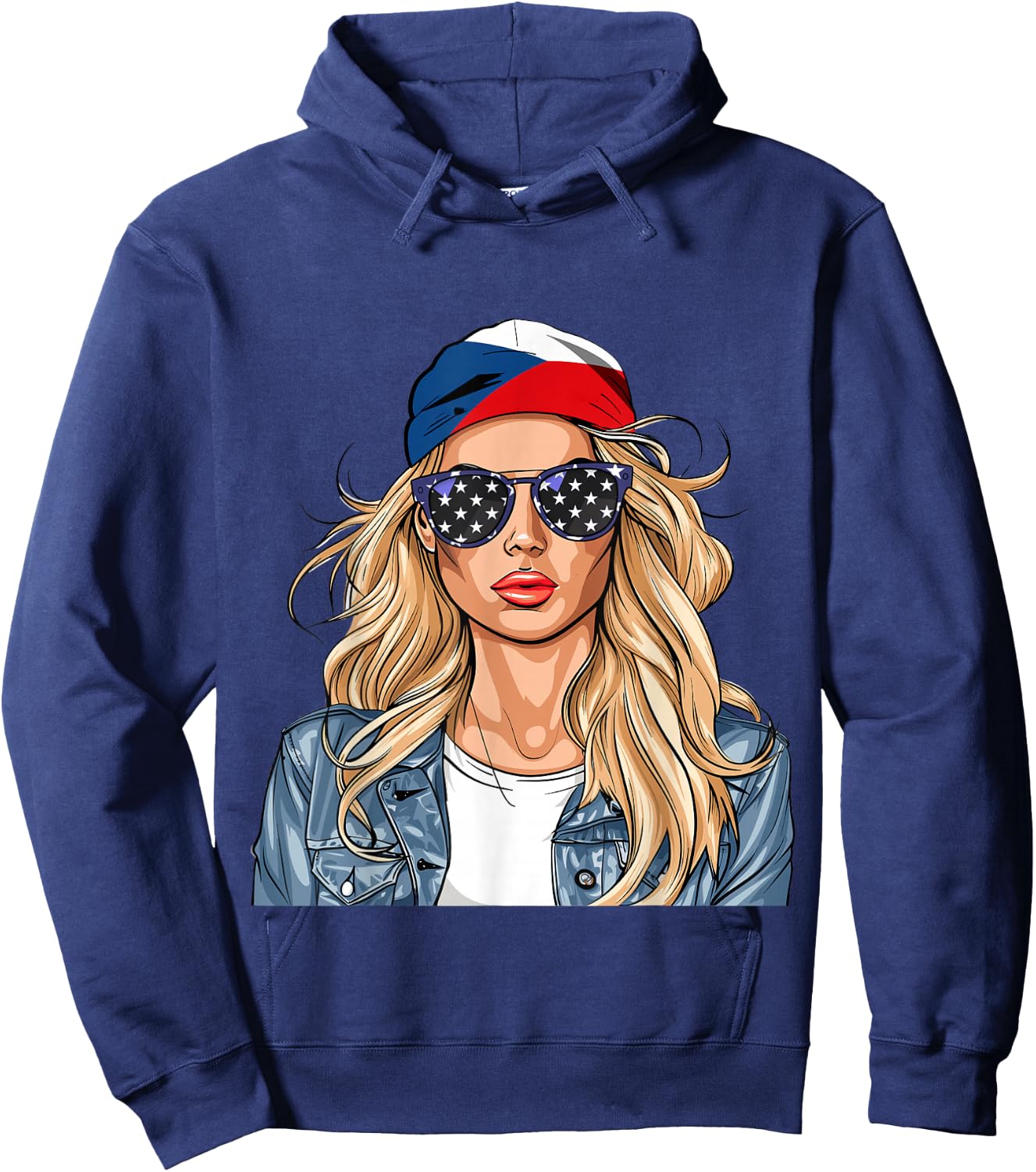 Czech Flag Souvenirs Woman American Products Czechia Hoodie - Hoodie | Navy