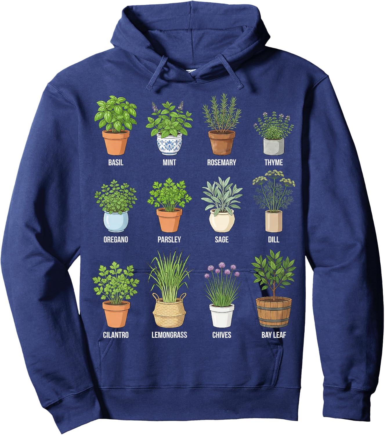 Herbs in Pots Culinary & Botanical Chart Hoodie - Hoodie | Navy