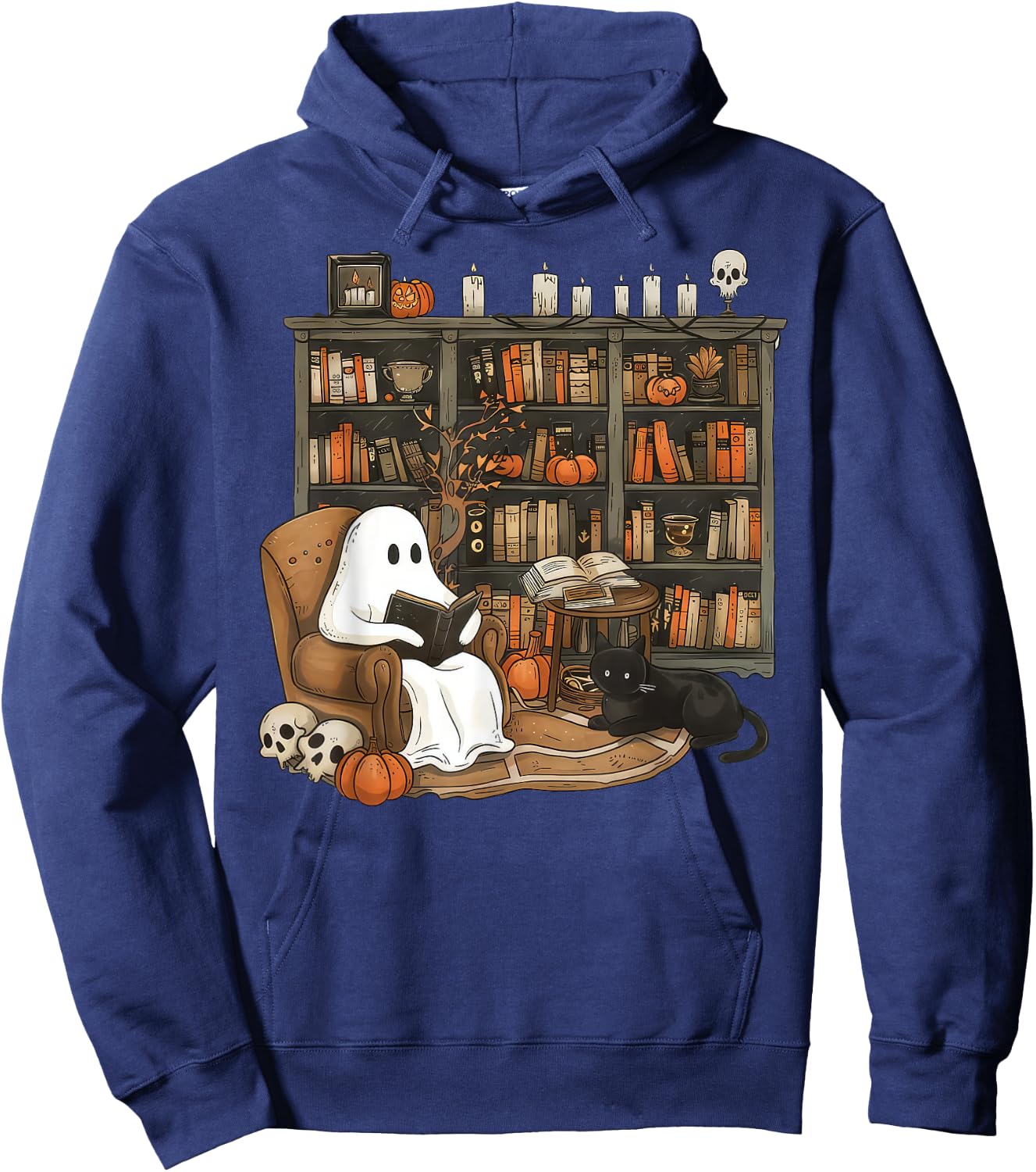 Vintage Ghost Reading Books Librarian Teacher Halloween Women Hoodie - Hoodie | Navy