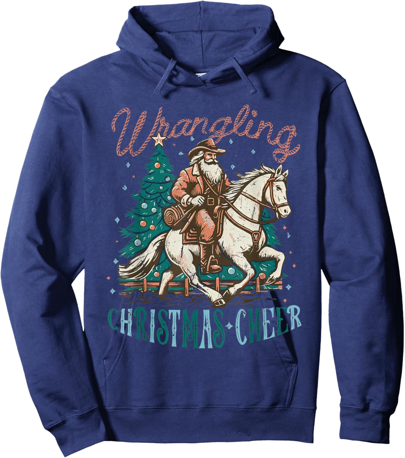 Western Christmas Wrangling Christmas Cheer Cowboy Santa Hoodie - Hoodie | Navy