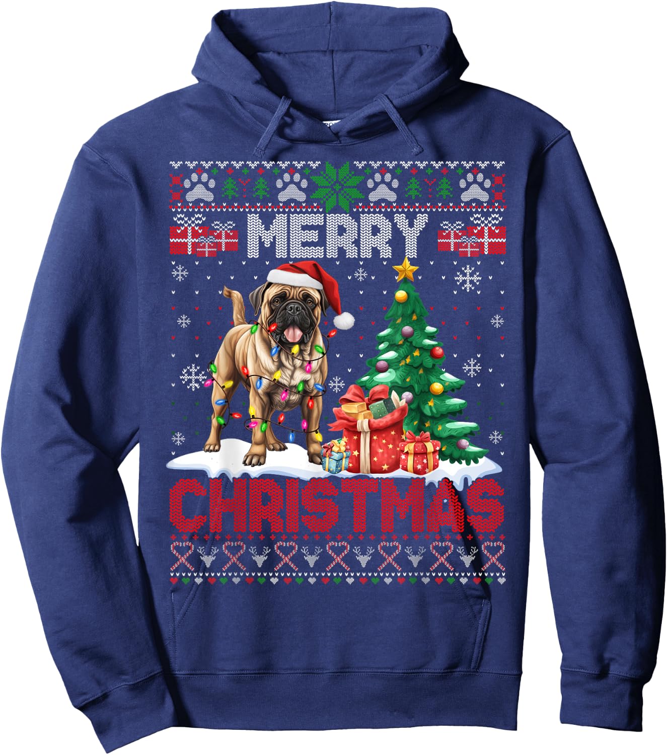 Merry Christmas Bullmastiff Lovers Family Ugly Xmas Sweater Hoodie - Hoodie | Navy