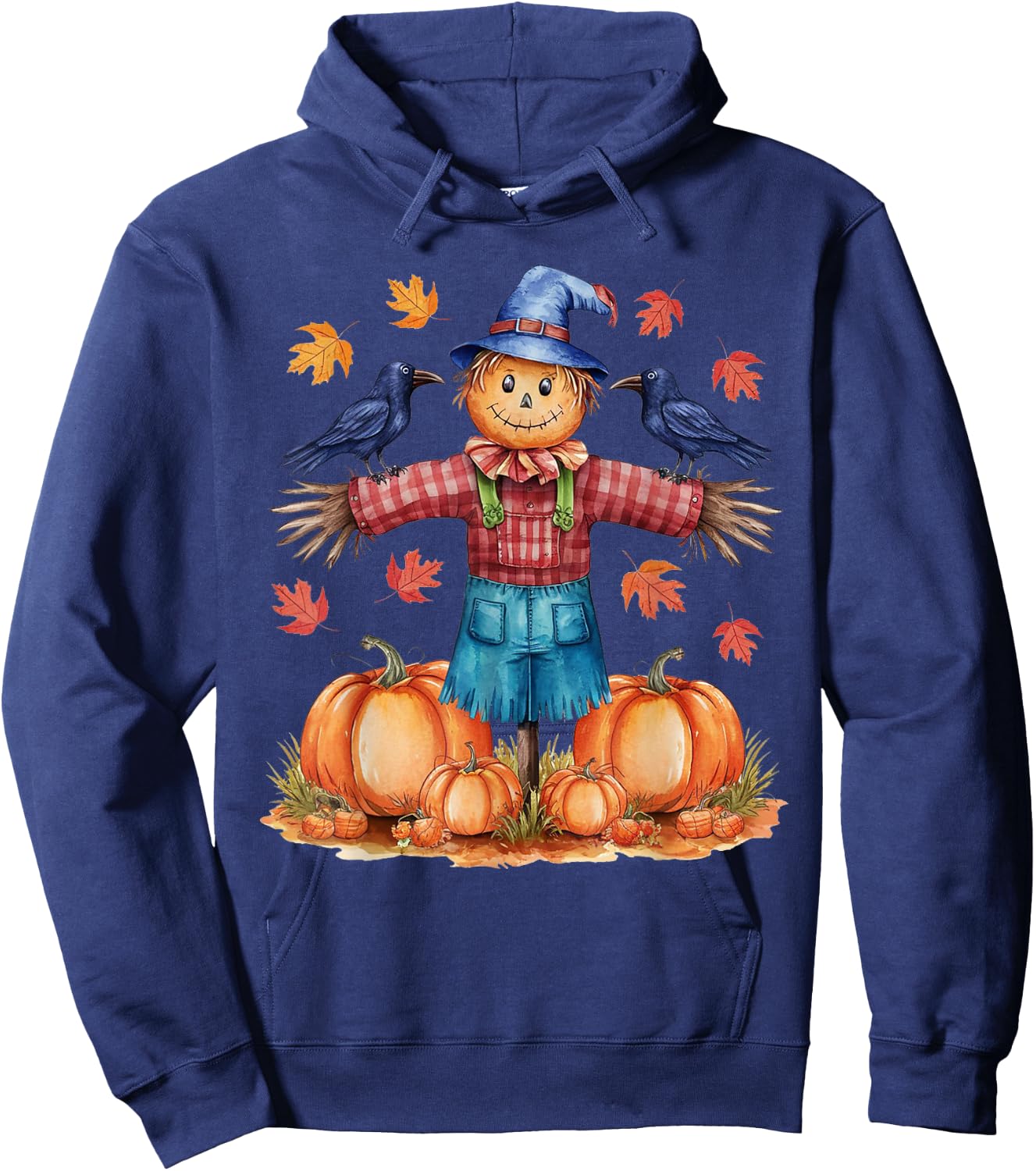 Scarecrow Autumn Hello Fall Pumpkin Thanksgiving Halloween Hoodie - Hoodie | Navy