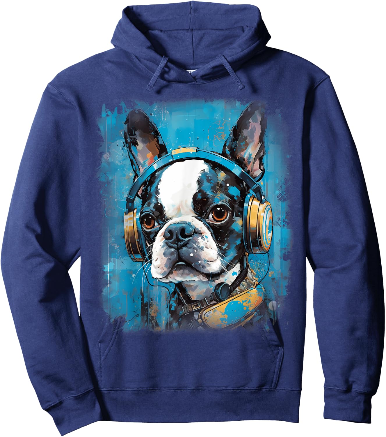 Rave EDM Boston Terrier Dog Headphone Women Kids Hoodie - Hoodie | Navy