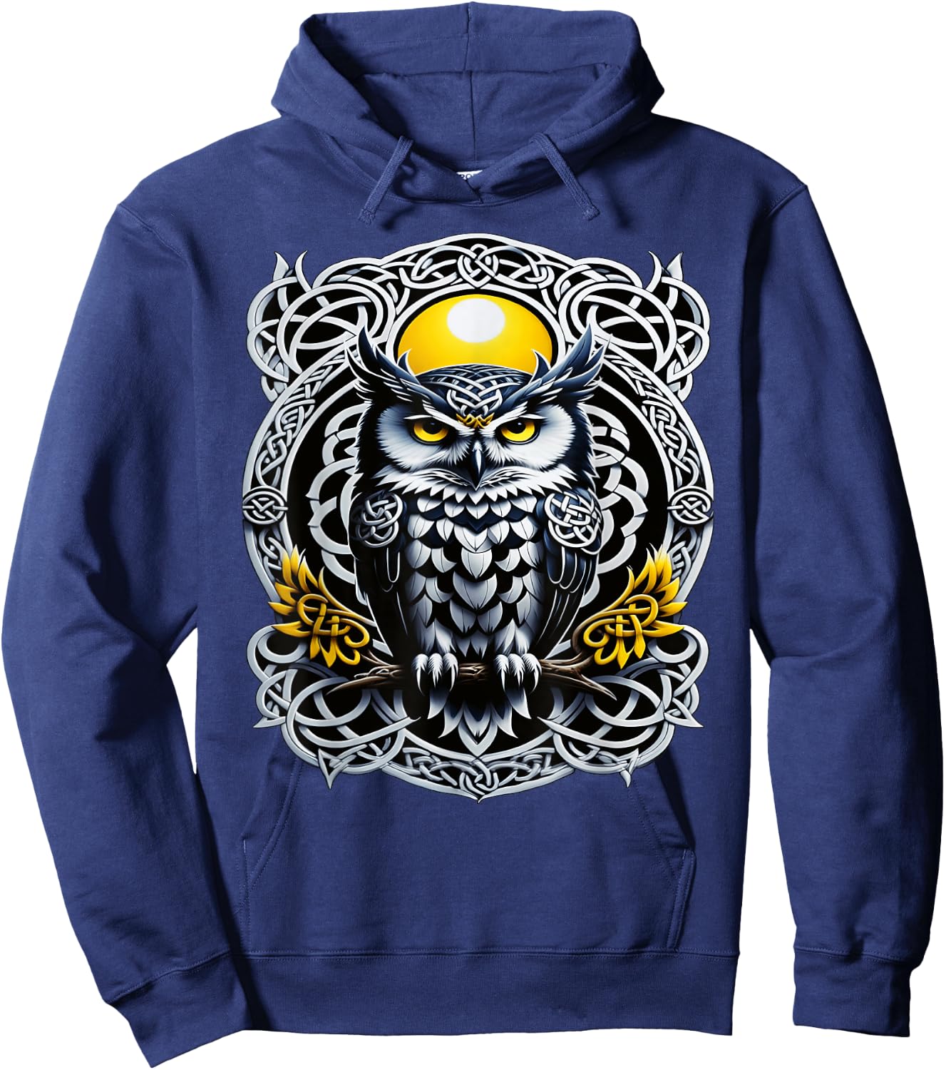Celtic Owl Mystical Tattoo Design, Symbolic Knotwork Hoodie - Hoodie | Navy