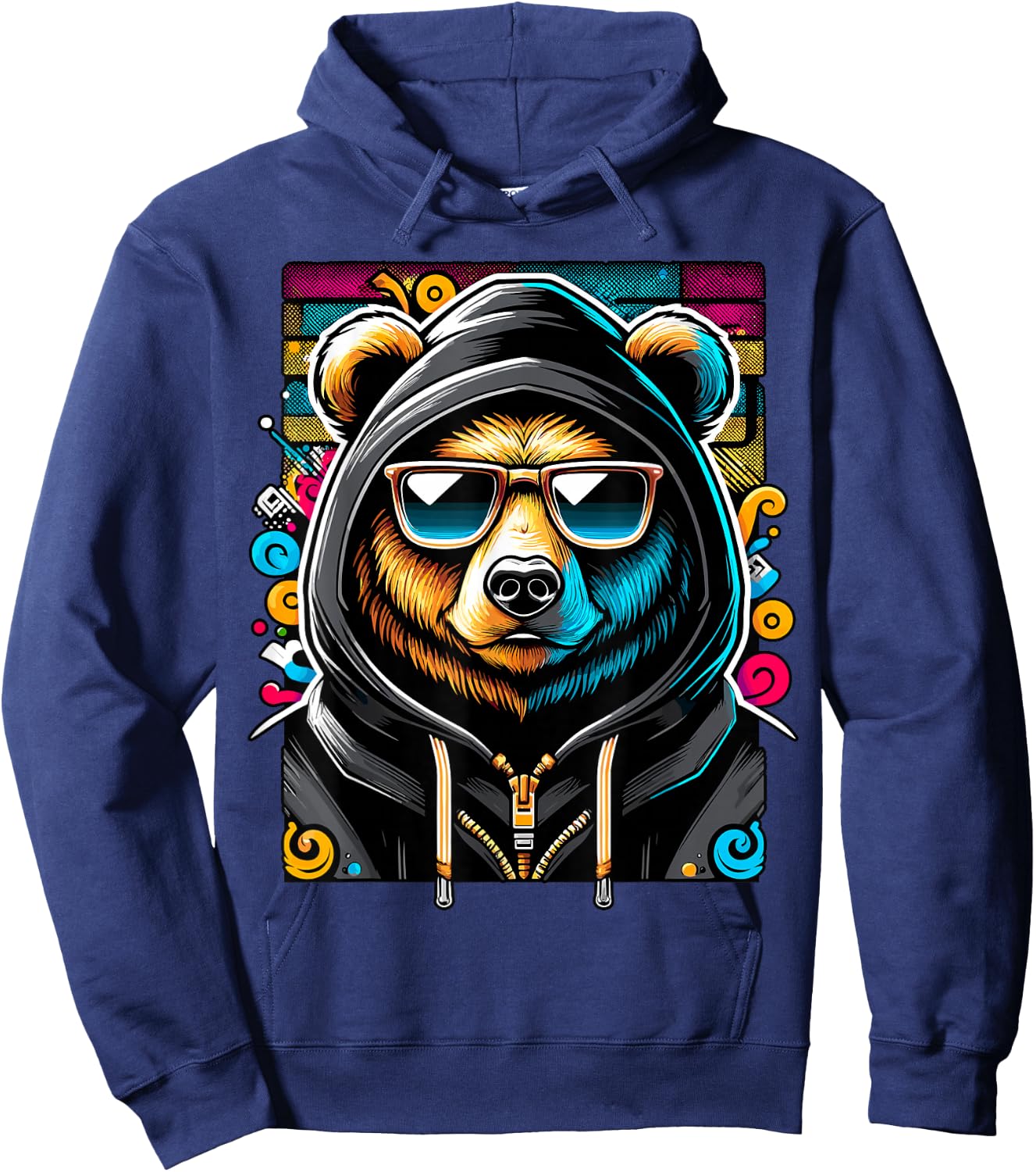 Hip Hop Teddy Bear with Sunglasses Rap Music Hoodie - Hoodie | Navy