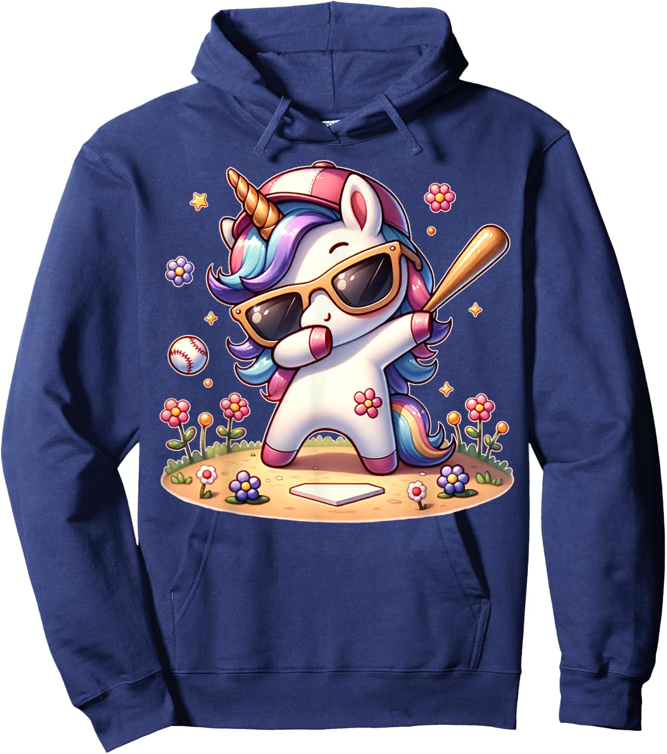 Cute Unicorn Softball Baseball T-ball Shirt for Girl Toddler Hoodie - Hoodie | Navy