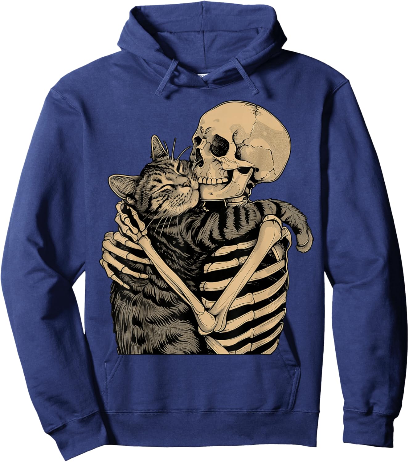 Skeleton Hugging Cat Halloween Cat Lover Cat Mom Dad Hoodie - Hoodie | Navy