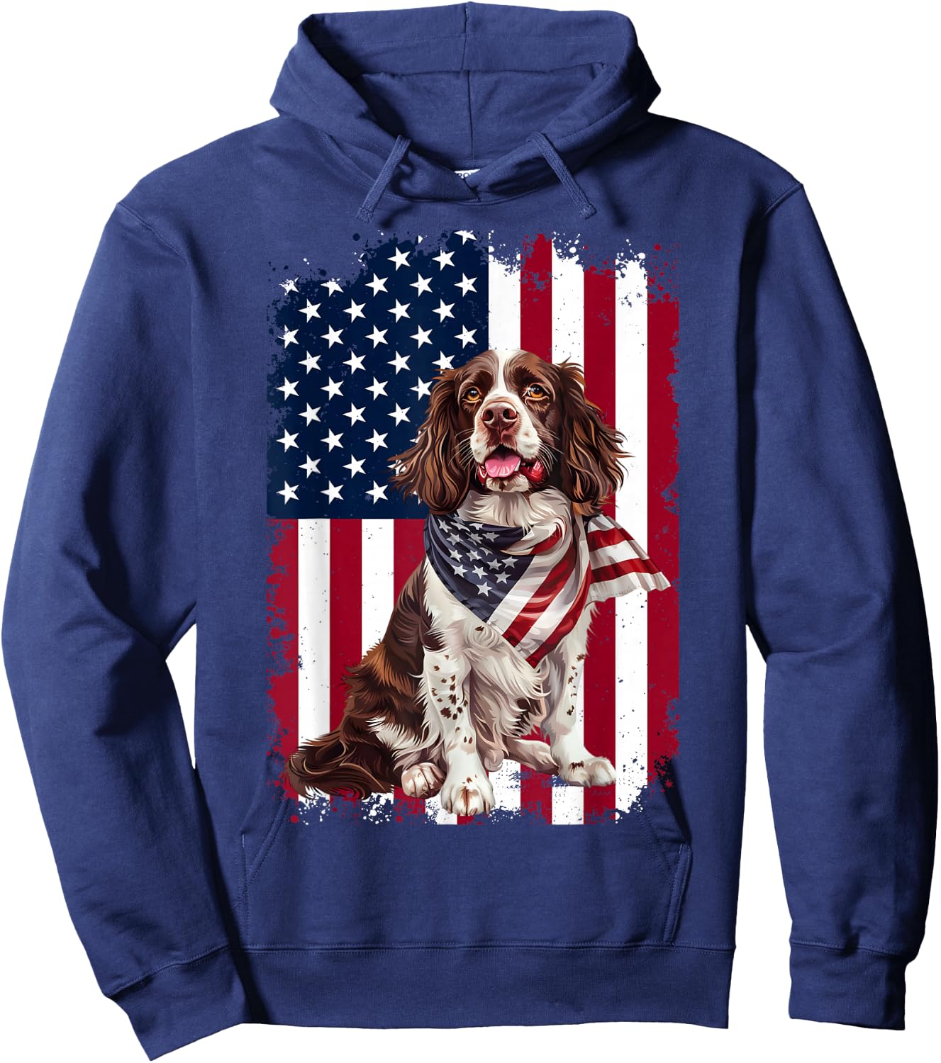English Springer Spaniel Dog American Flag 4th Of July Gifts Hoodie - Hoodie | Navy