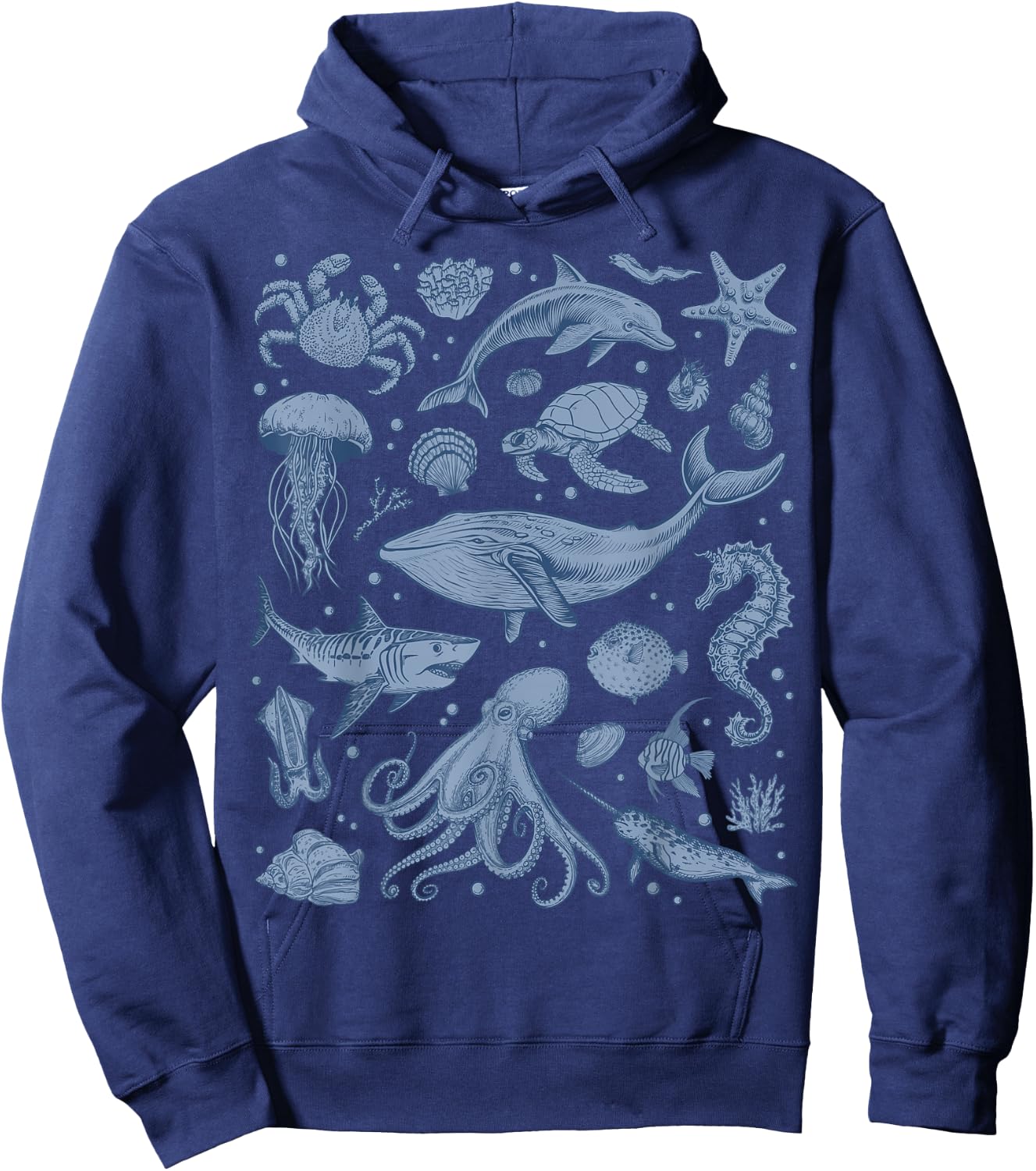 Ocean Life Sea Whale Dolphin Beach 90s Vintage Graphic Hoodie - Hoodie | Navy