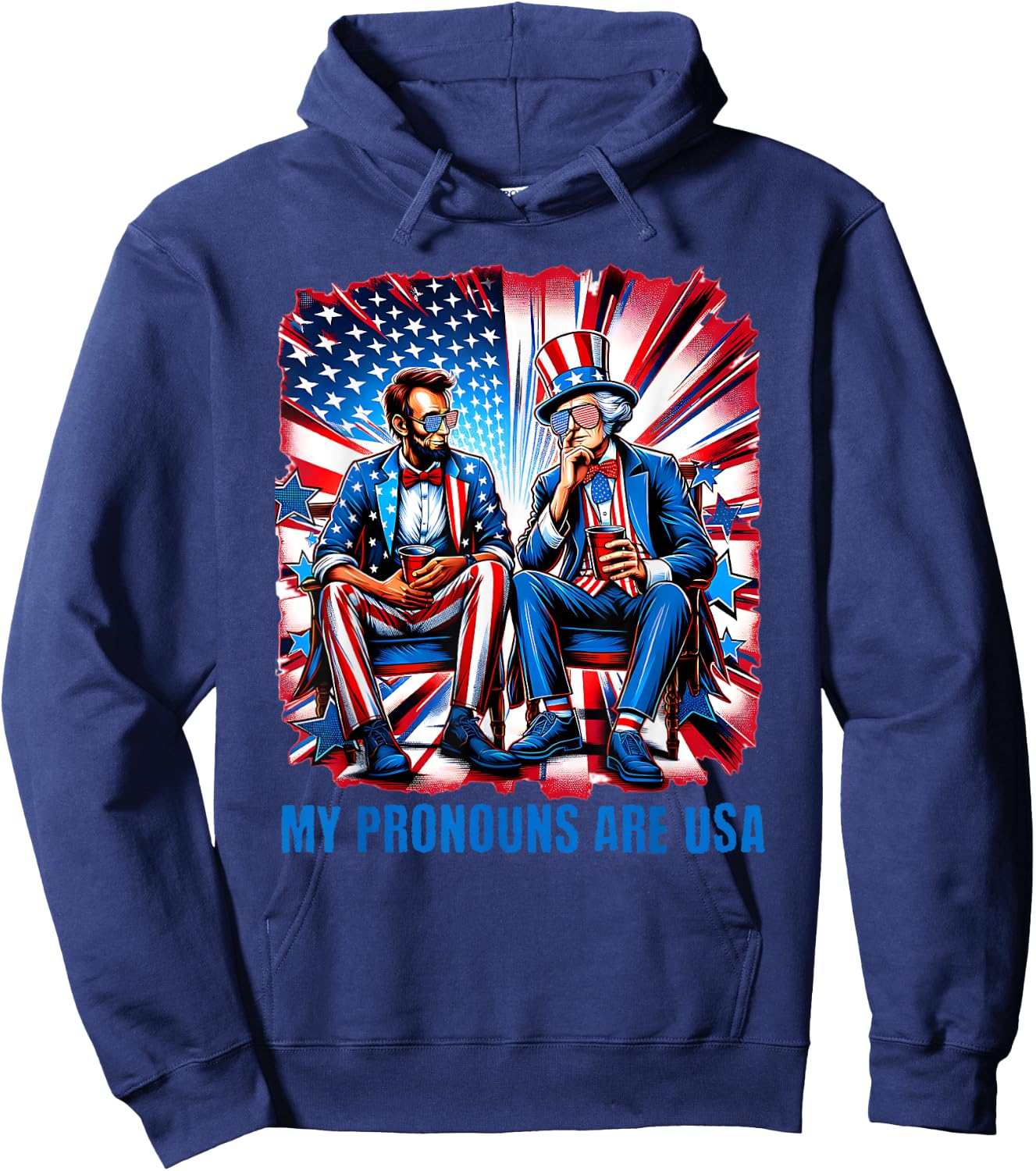 Funny Lincoln Washington 4th Of July Patriotic American USA Hoodie - Hoodie | Navy