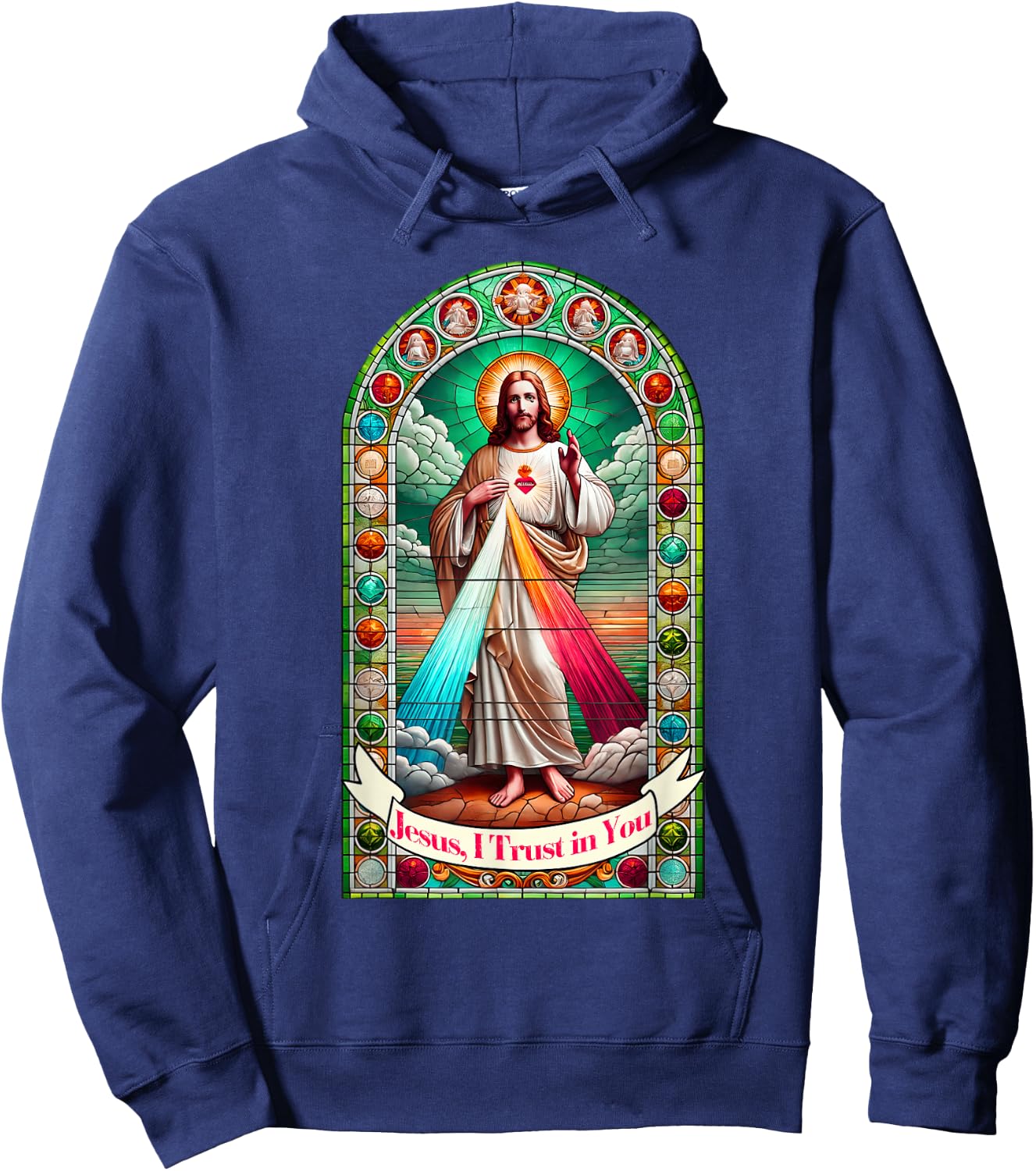 Jesus I Trust In You Faith Divine Mercy Graphic Catholic Hoodie - Hoodie | Navy