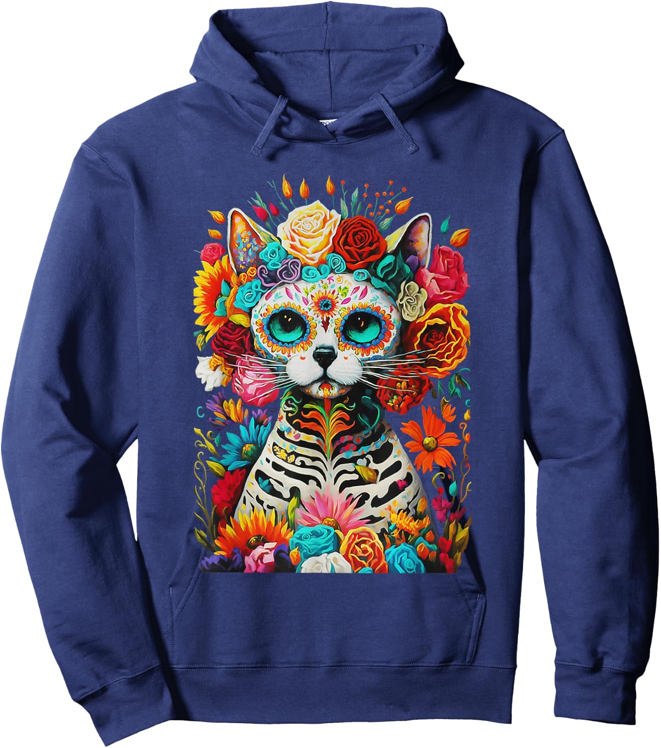 Sugar Skull Cat De Los Muertos La Catrina Day Of The Dead Women Kids Hoodie - Hoodie | Navy