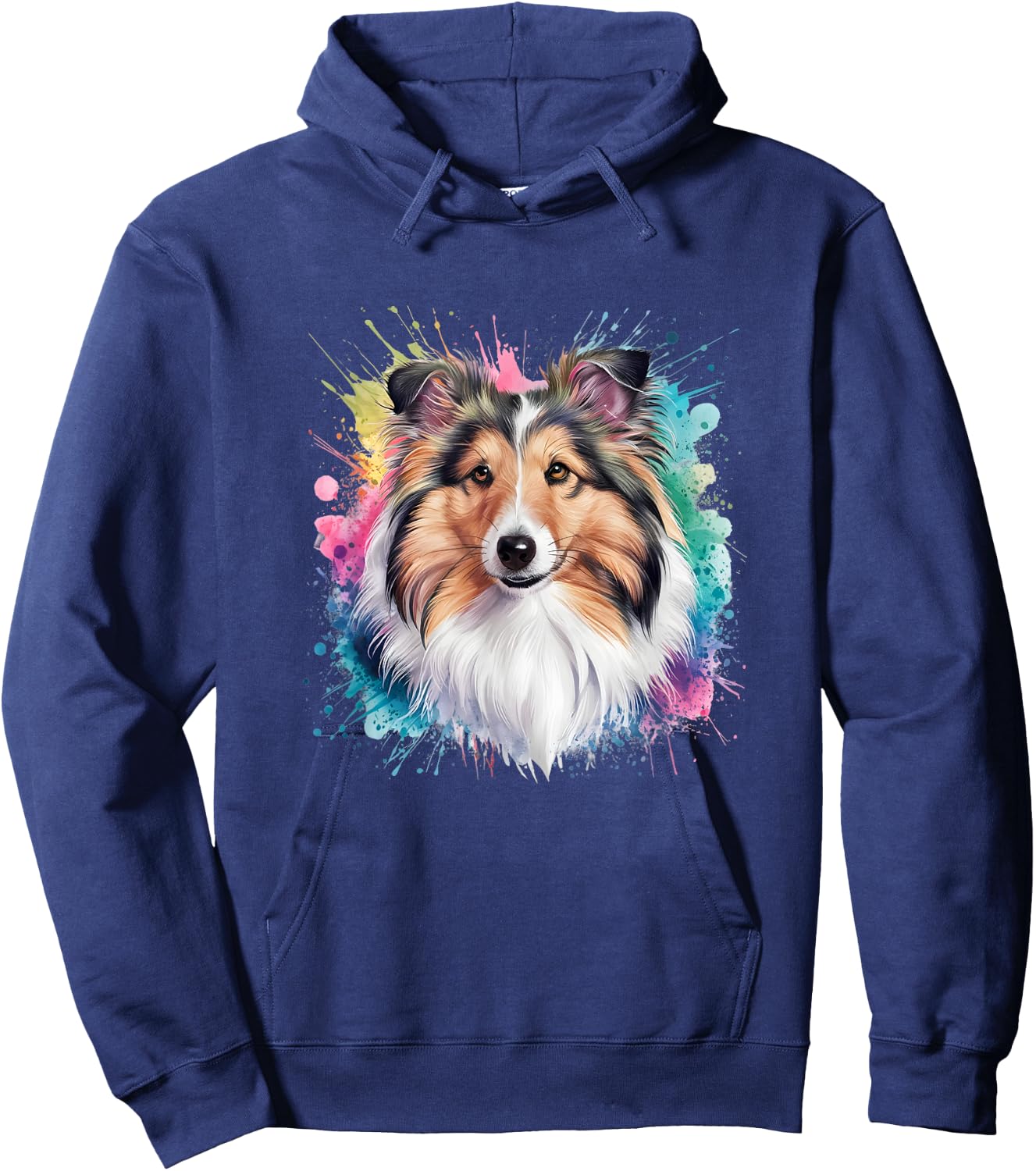 Men Woman Colorful Watercolor Shetland Sheepdog Hoodie - Hoodie | Navy