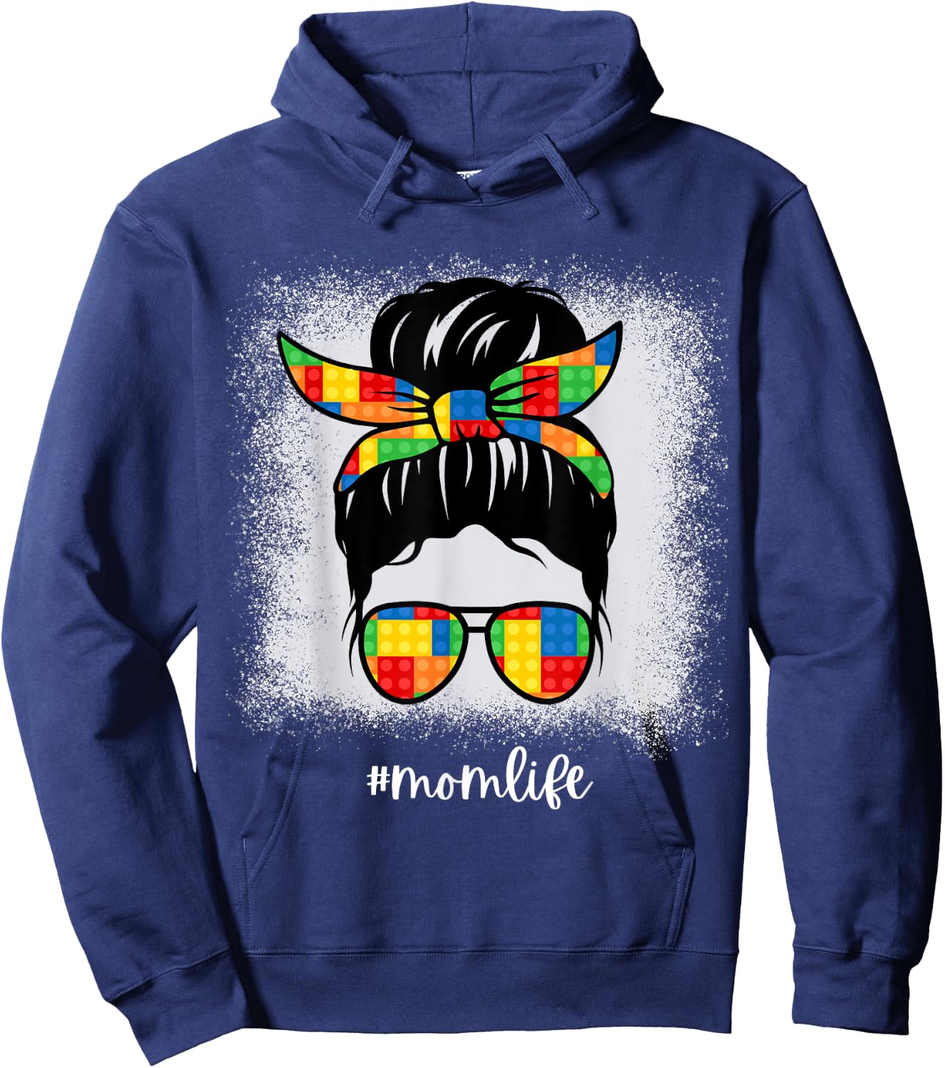 Building Bricks Mom Messy Bun Mom Life Block Builder Hoodie - Hoodie | Navy