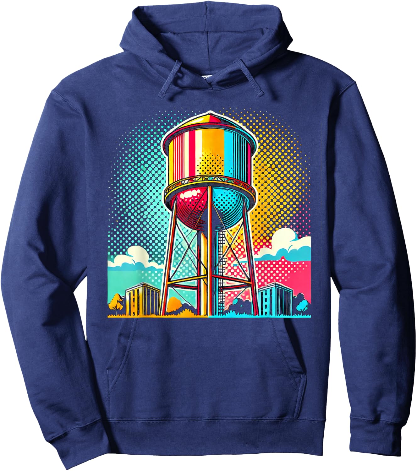 Pop Art Water Tower Colorful Urban Design Hoodie - Hoodie | Navy