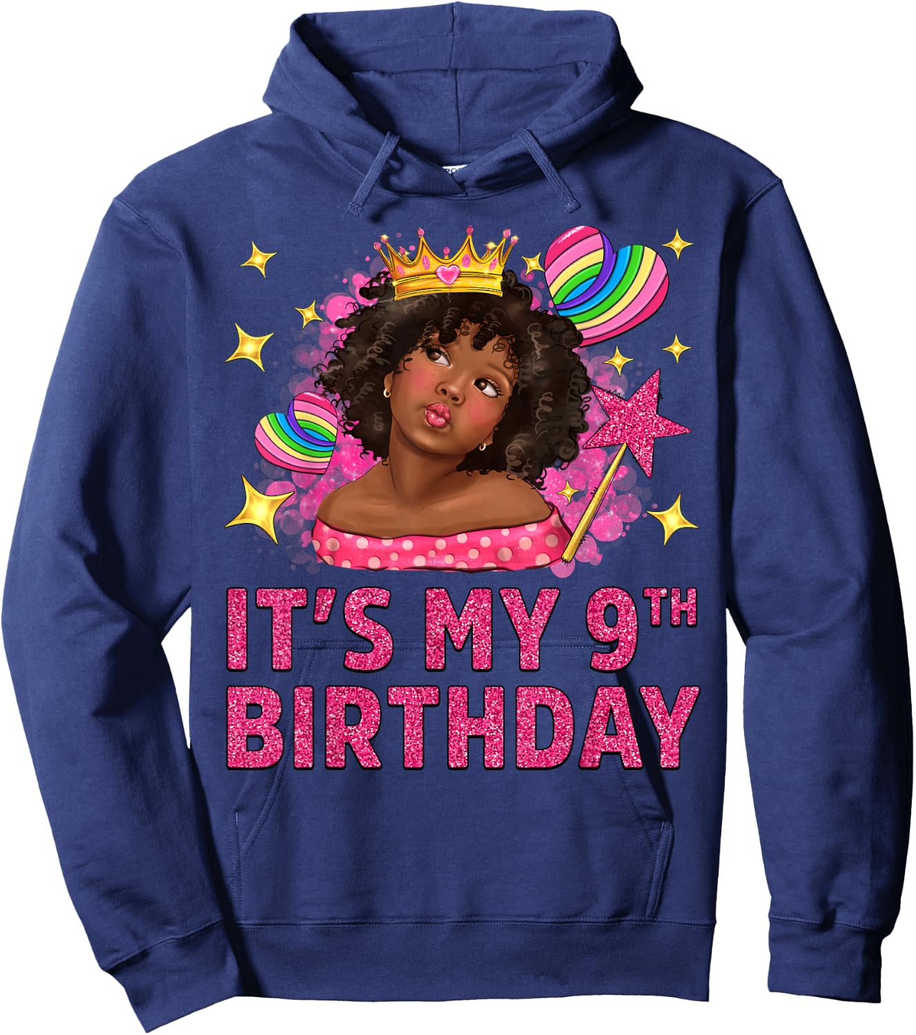 It's My 9th Birthday Black Girl African American Black Kids Hoodie - Hoodie | Navy