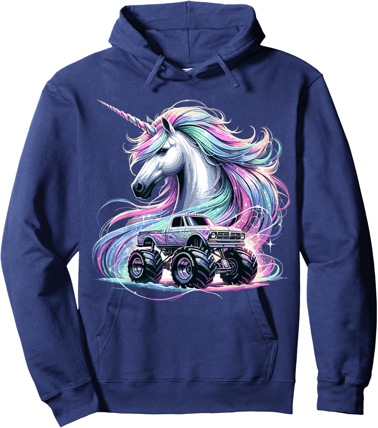 Monster Truck Unicorn Birthday Party Monster Truck Hoodie - Hoodie | Navy