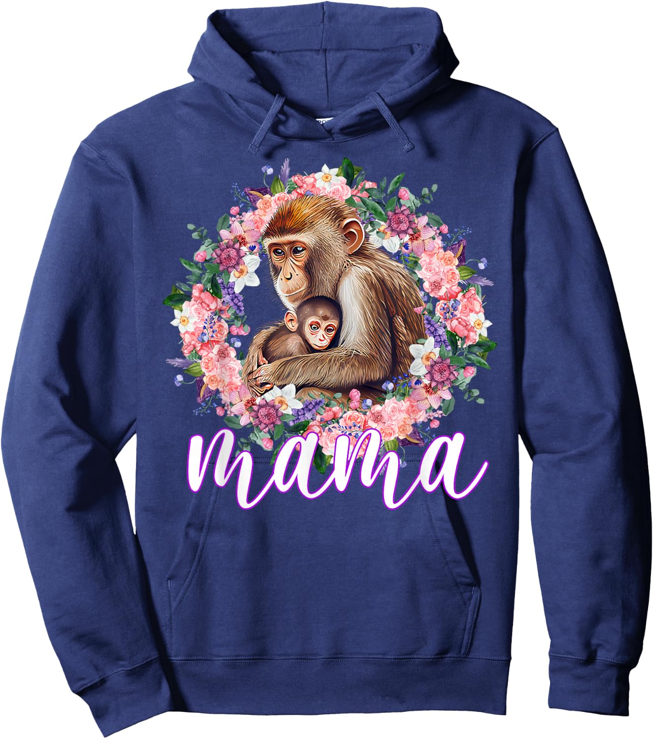 Flowers Mom & Cute Baby Monkey - Animal Mama Mother's Day Hoodie - Hoodie | Navy