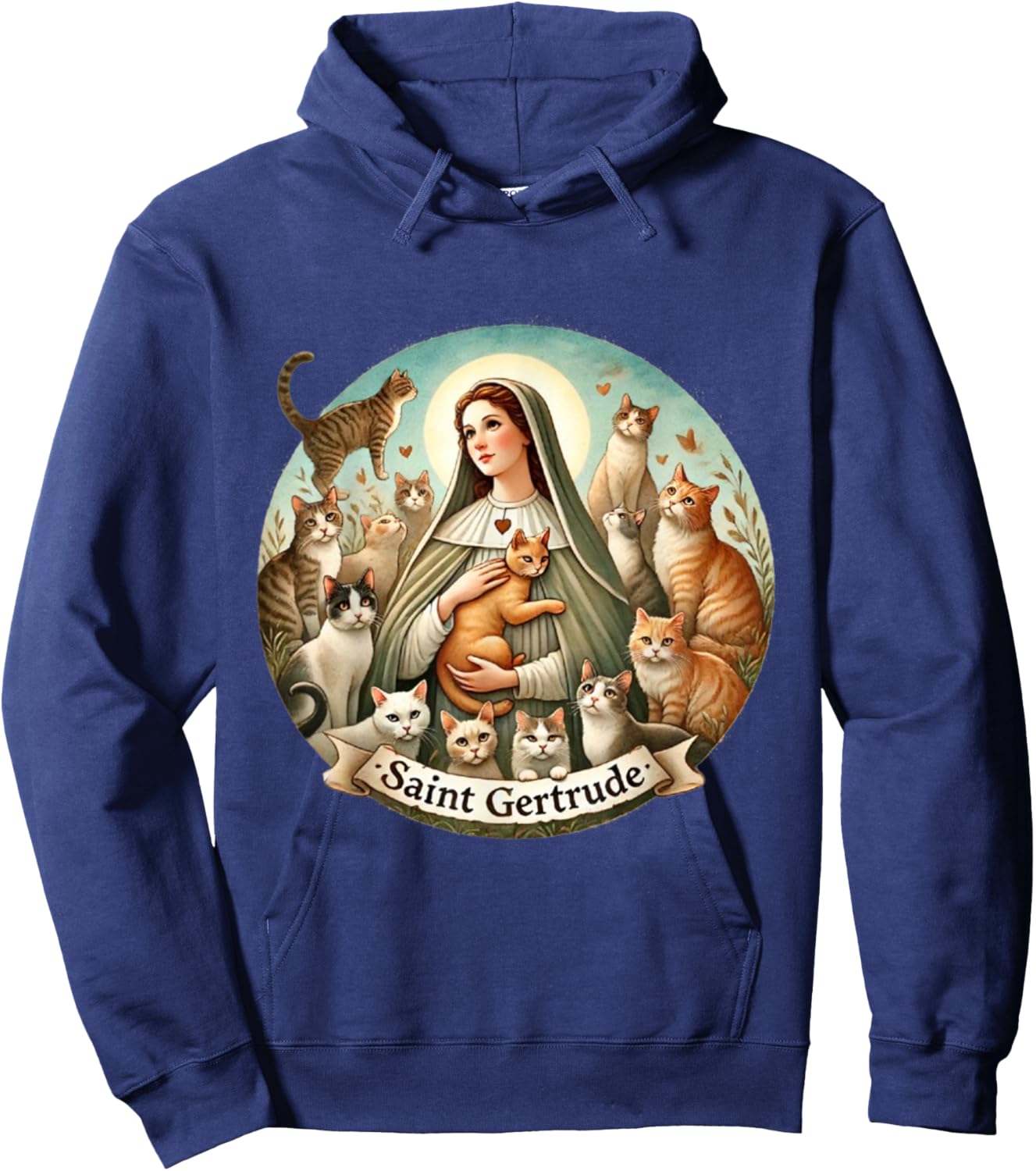 Saint Gertrude Patron of Cats Love Cats Catholic Saint Kitty Hoodie - Hoodie | Navy