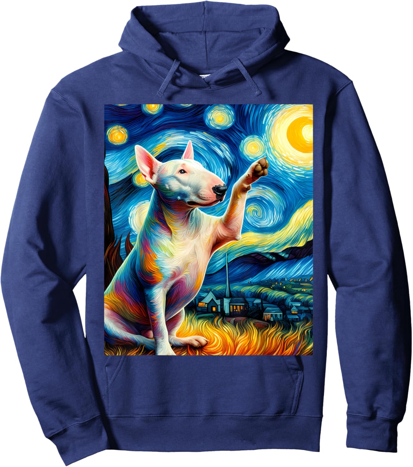 American Bull Terrier Dog Starry Night Painting Hoodie - Hoodie | Navy