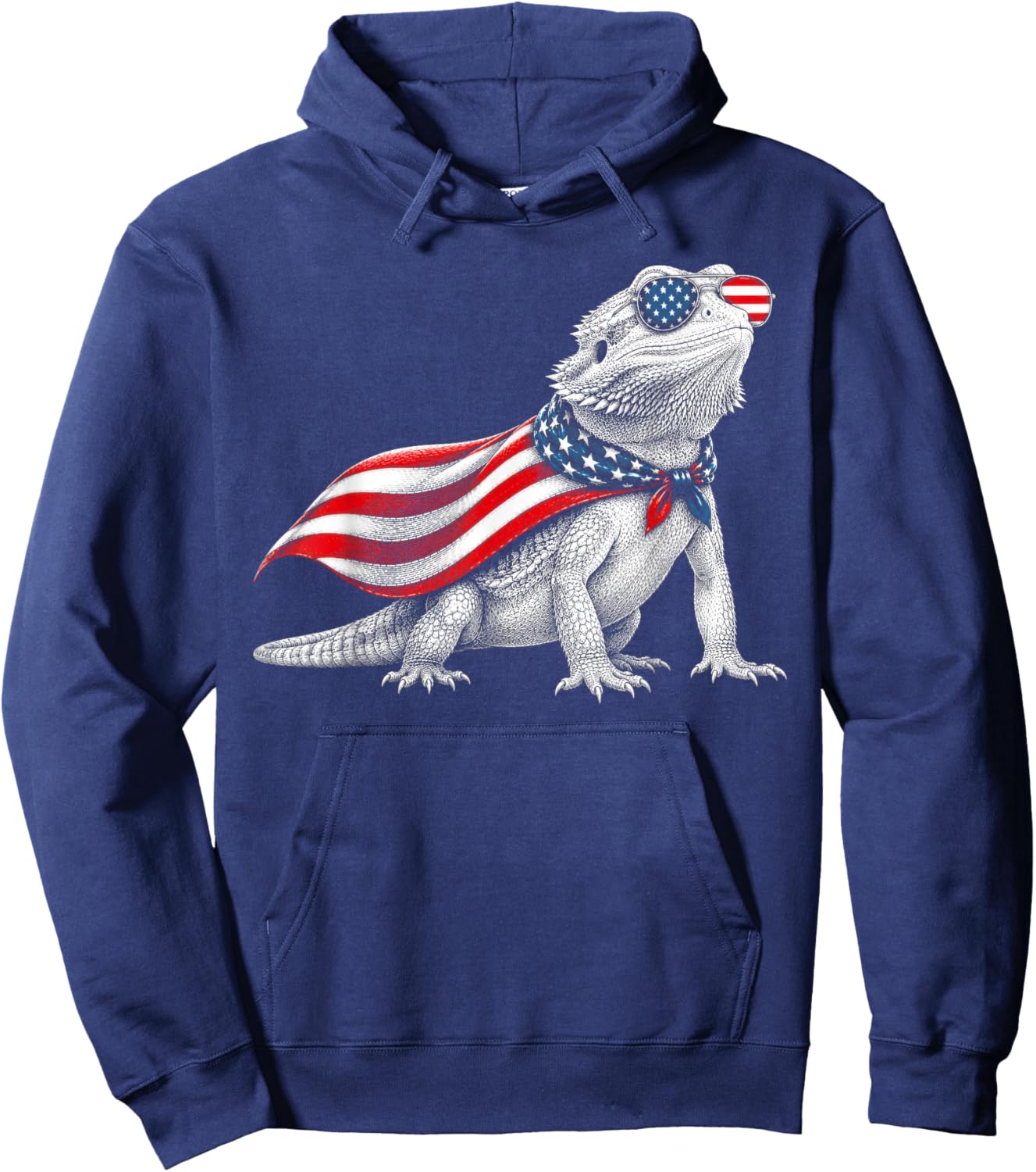Bearded Dragon 4th of July US American Flag Patriotic Hoodie - Hoodie | Navy