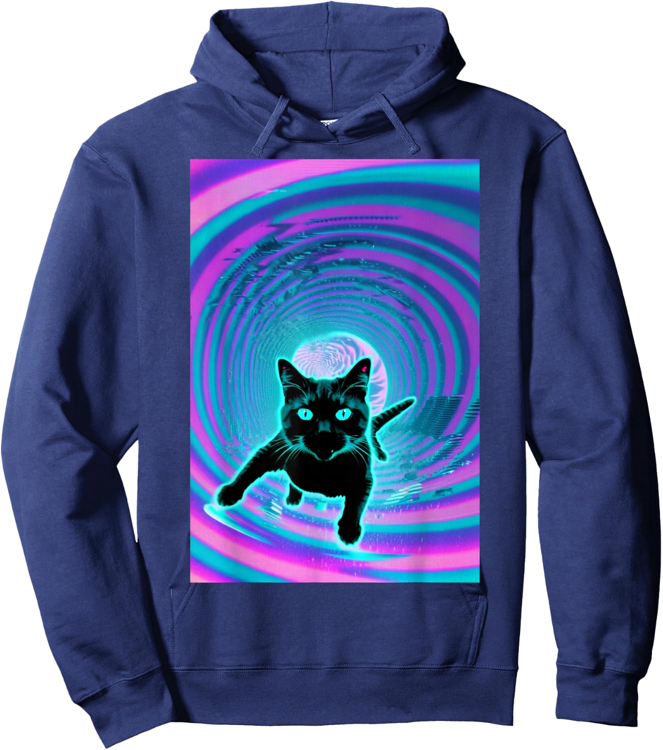 Trippy Glitch Weirdcore Cat Vortex Surfing Vaporwave Women Hoodie - Hoodie | Navy