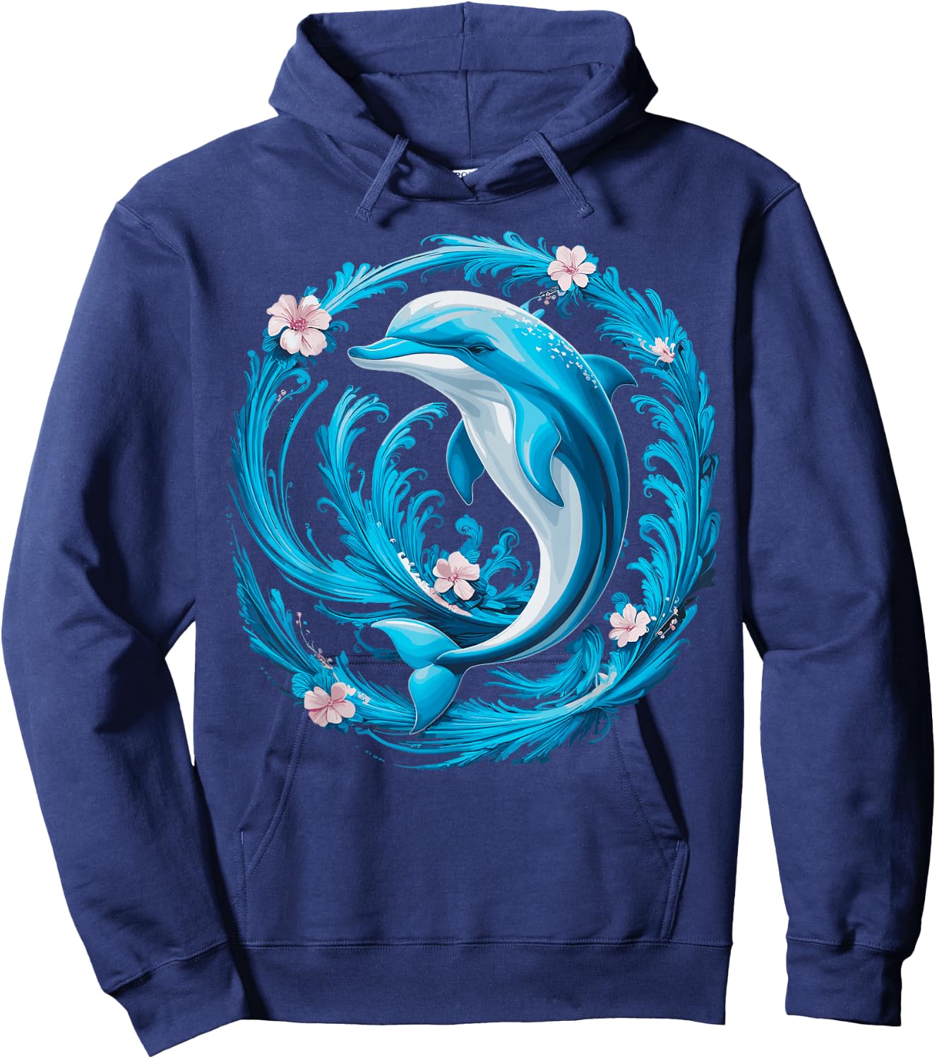 Cute Dolphin Floral Hoodie - Hoodie | Navy