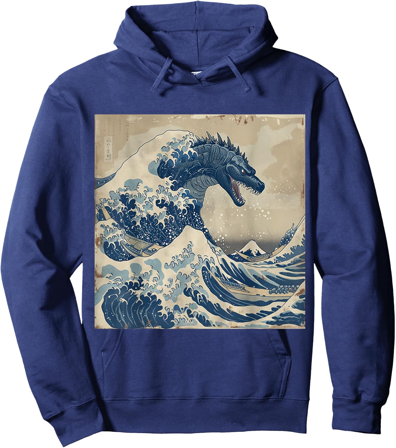 Japanese Kaiju In Hokusai Great Wave off Kanagawa Hoodie - Hoodie | Navy