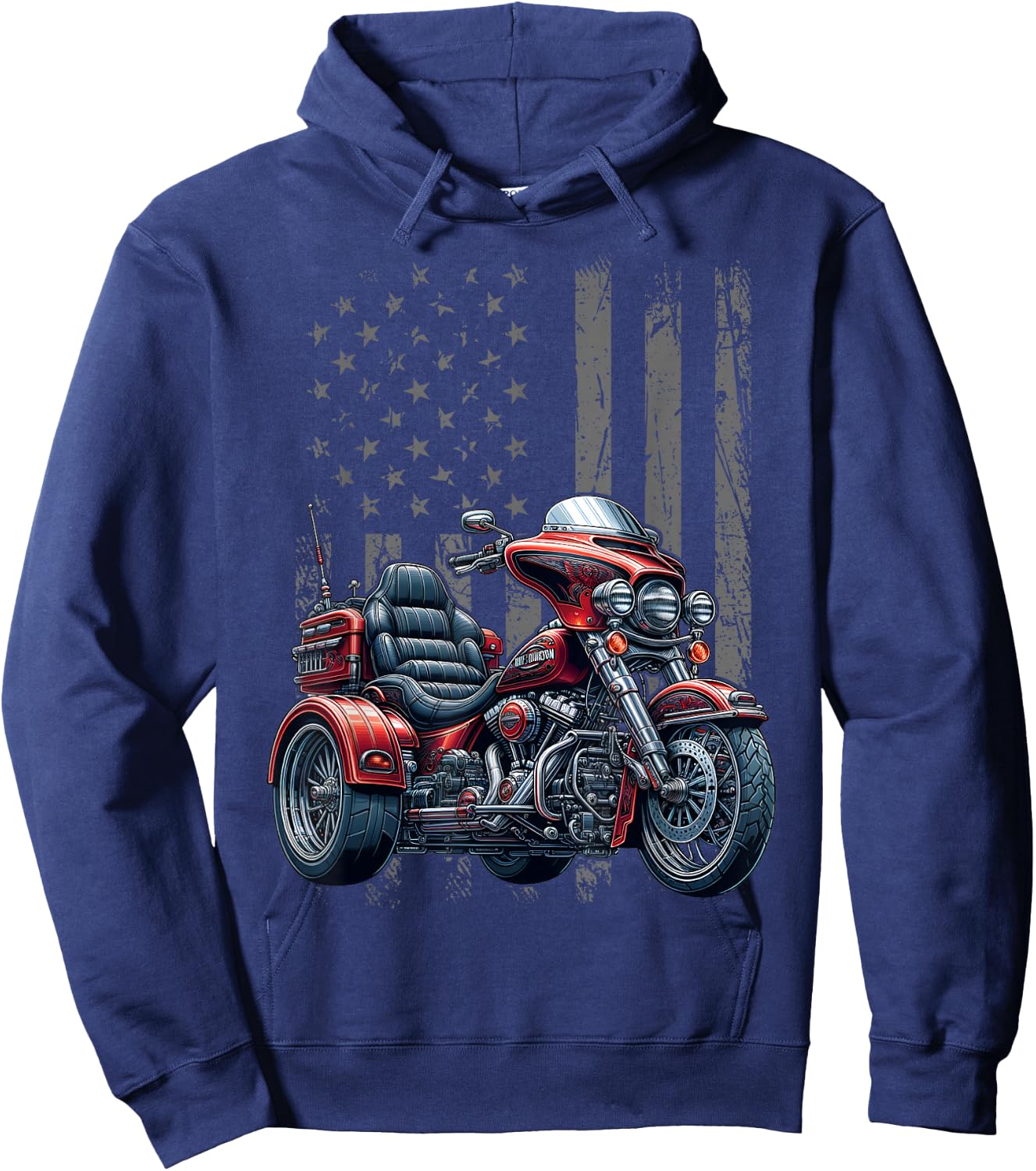 3 Wheels Motorcycle Trike Patriotic American Flag Trike Hoodie - Hoodie | Navy