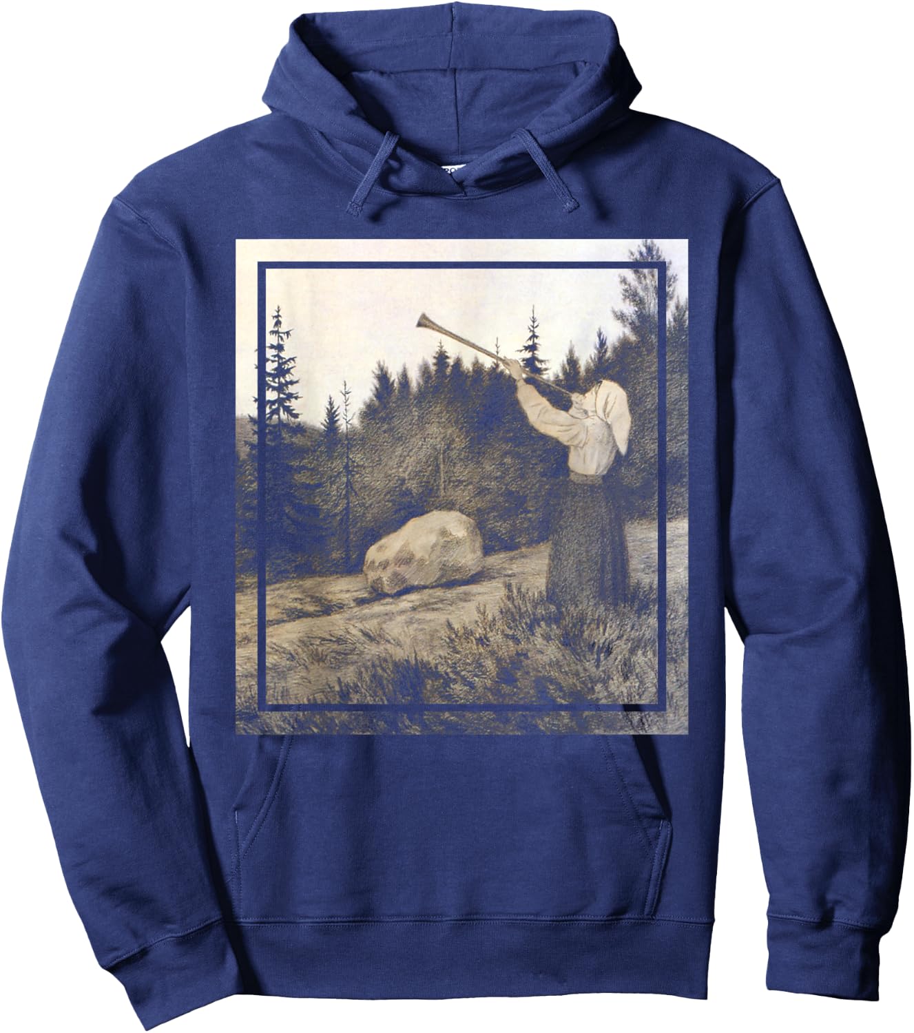 Op under Fjeldet toner en Lur - Kittelsen Black Metal Art Hoodie - Hoodie | Navy