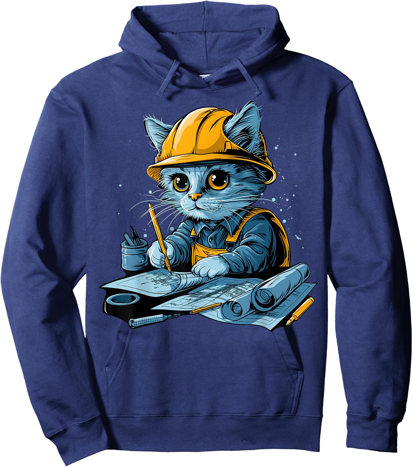 Cute working Cat Civil Engineer Technician Men Women Hoodie - Hoodie | Navy