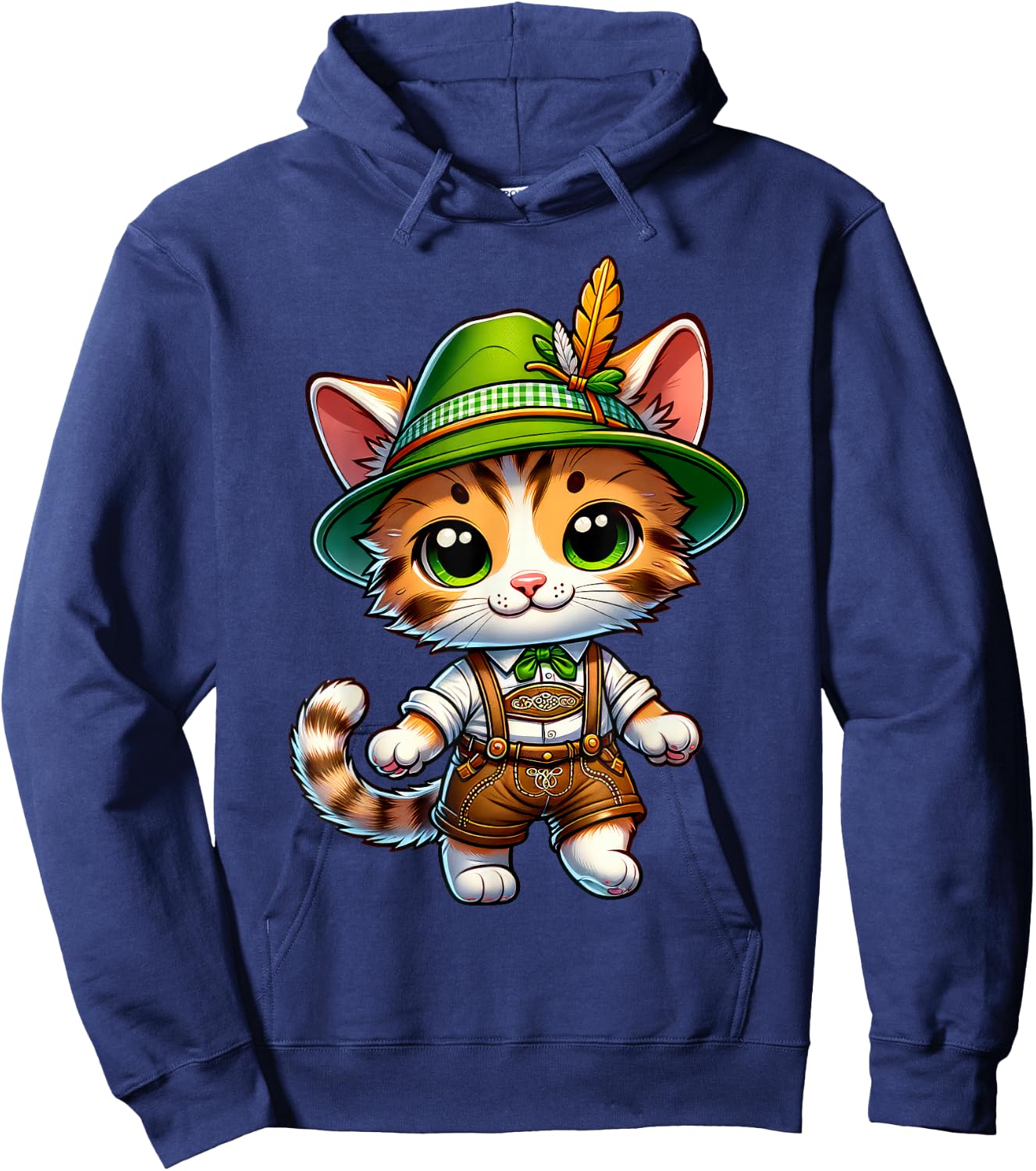 Oktoberfest Cat Funny German Bavarian Lederhosen Cat Lover Hoodie - Hoodie | Navy