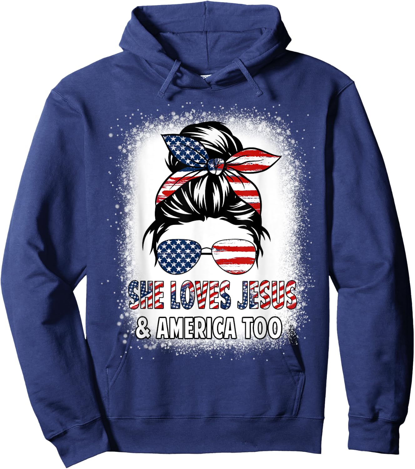 American Flag She Loves Jesus & America Too Christian Girl Hoodie - Hoodie | Navy